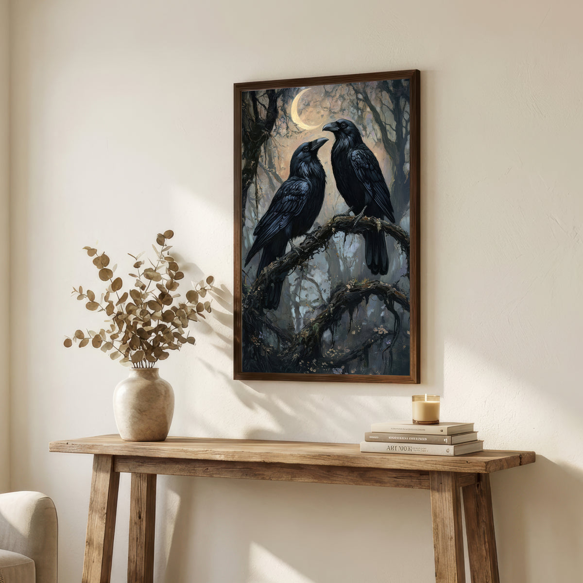 Raven Pair Moonlit Forest Art Print