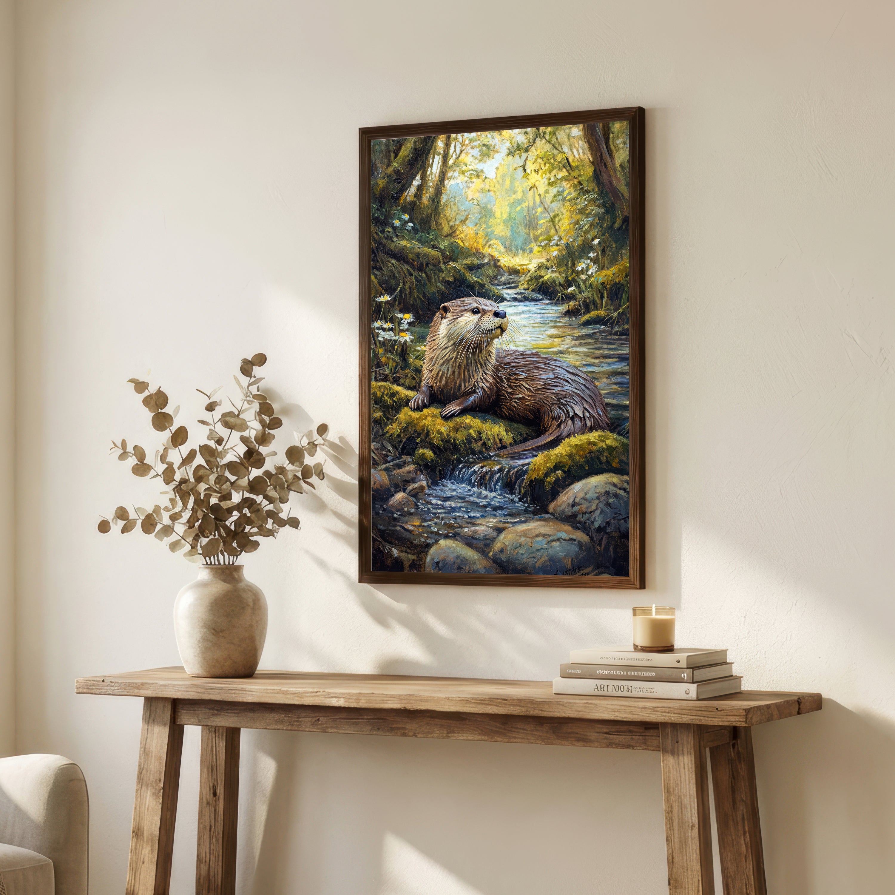 Woodland Otter Stream Art Print