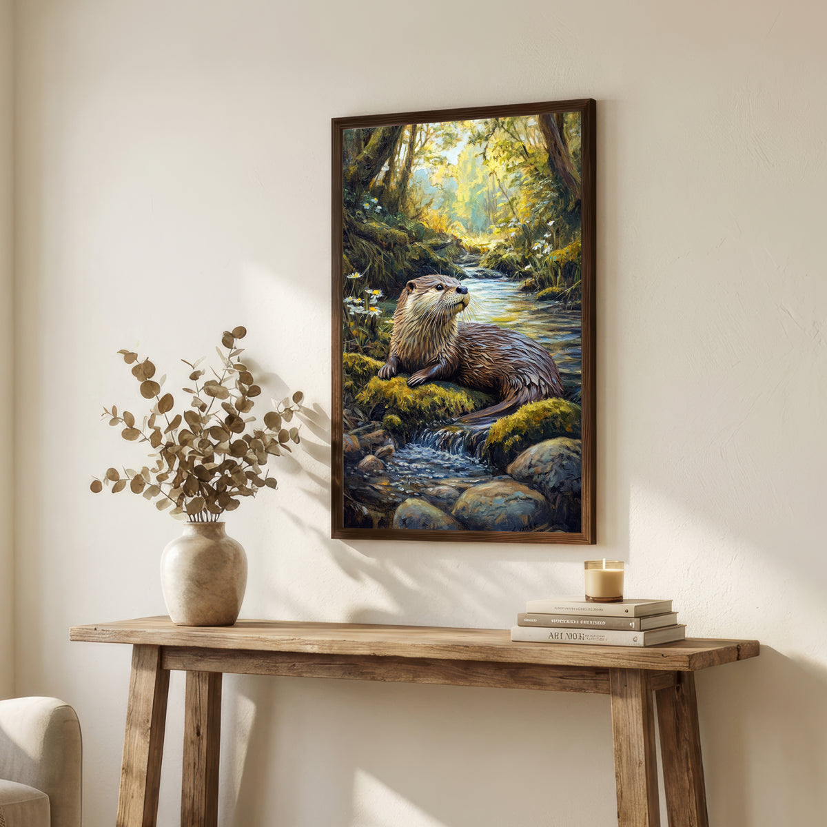 Woodland Otter Stream Art Print
