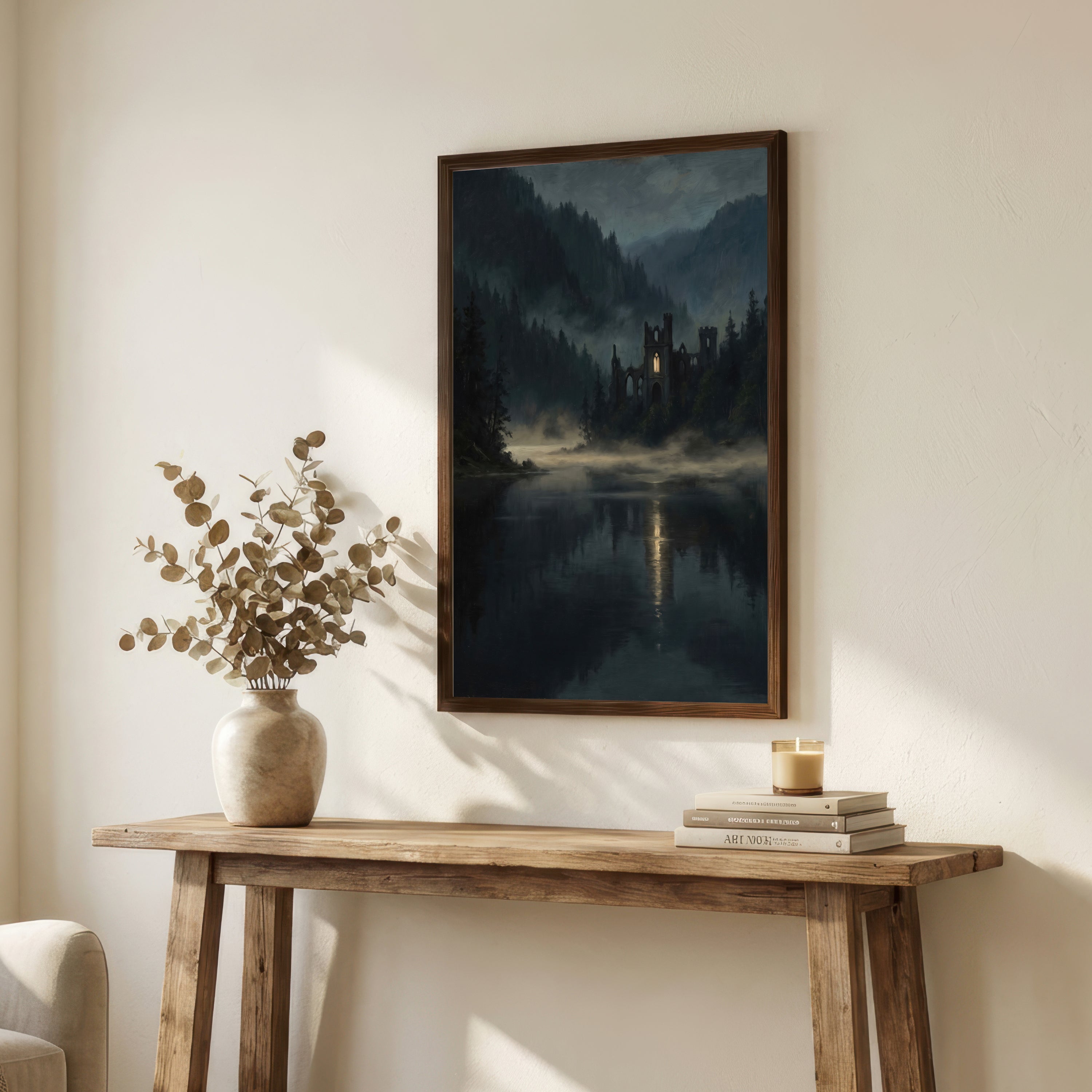 Gothic Church Ruins Lake Art Print