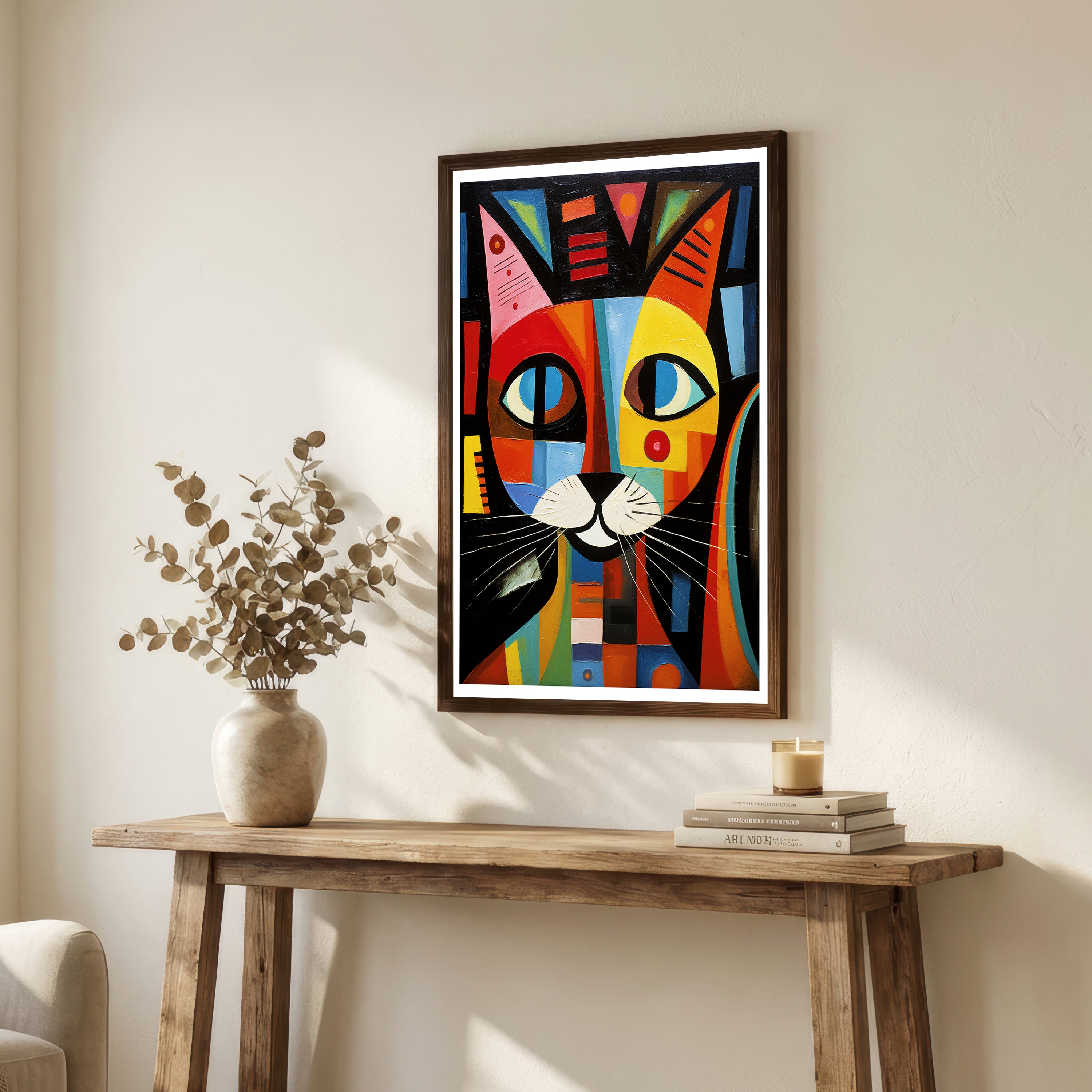 Colorful Geometric Cat Art Print