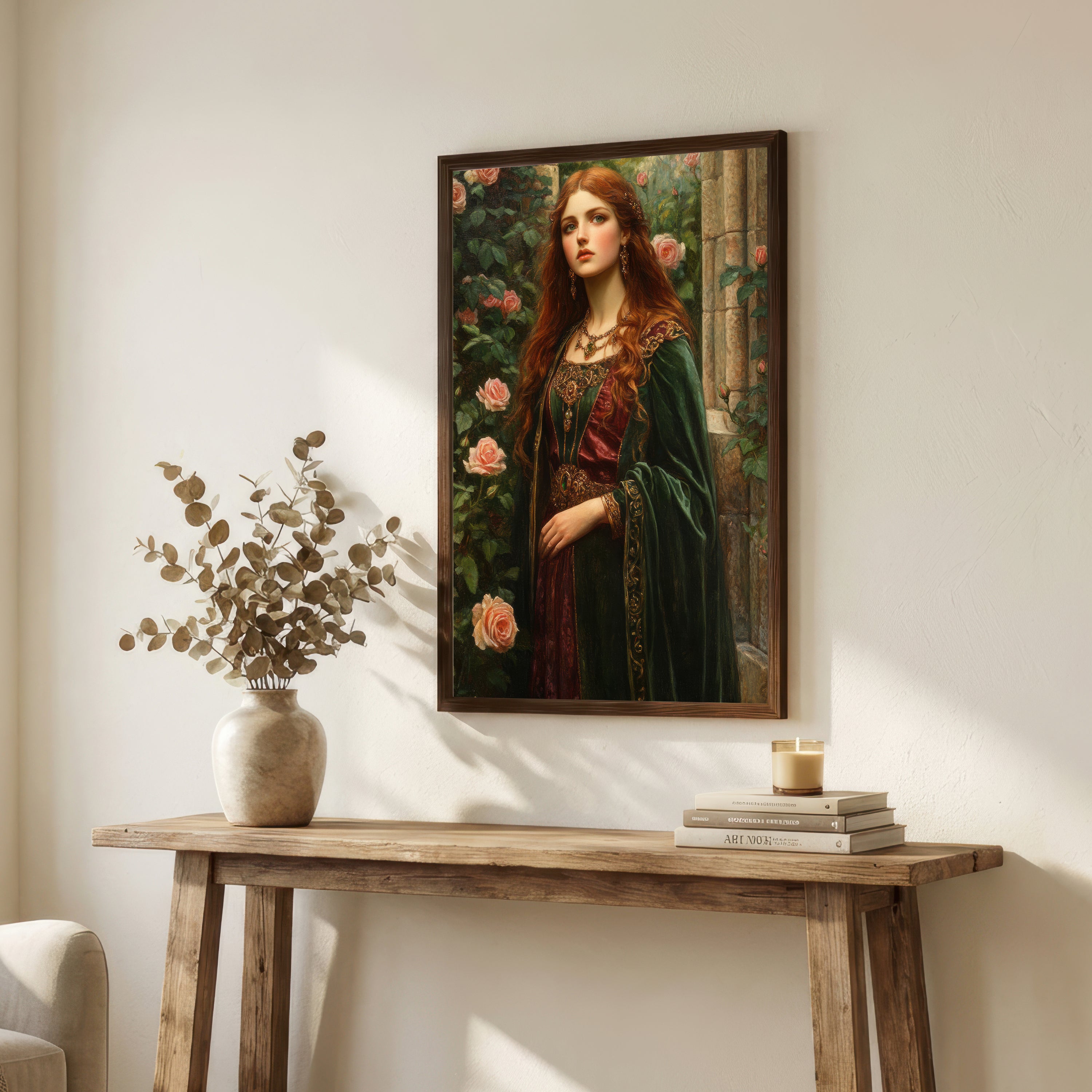 Pre-Raphaelite Woman Rose Garden Art Print