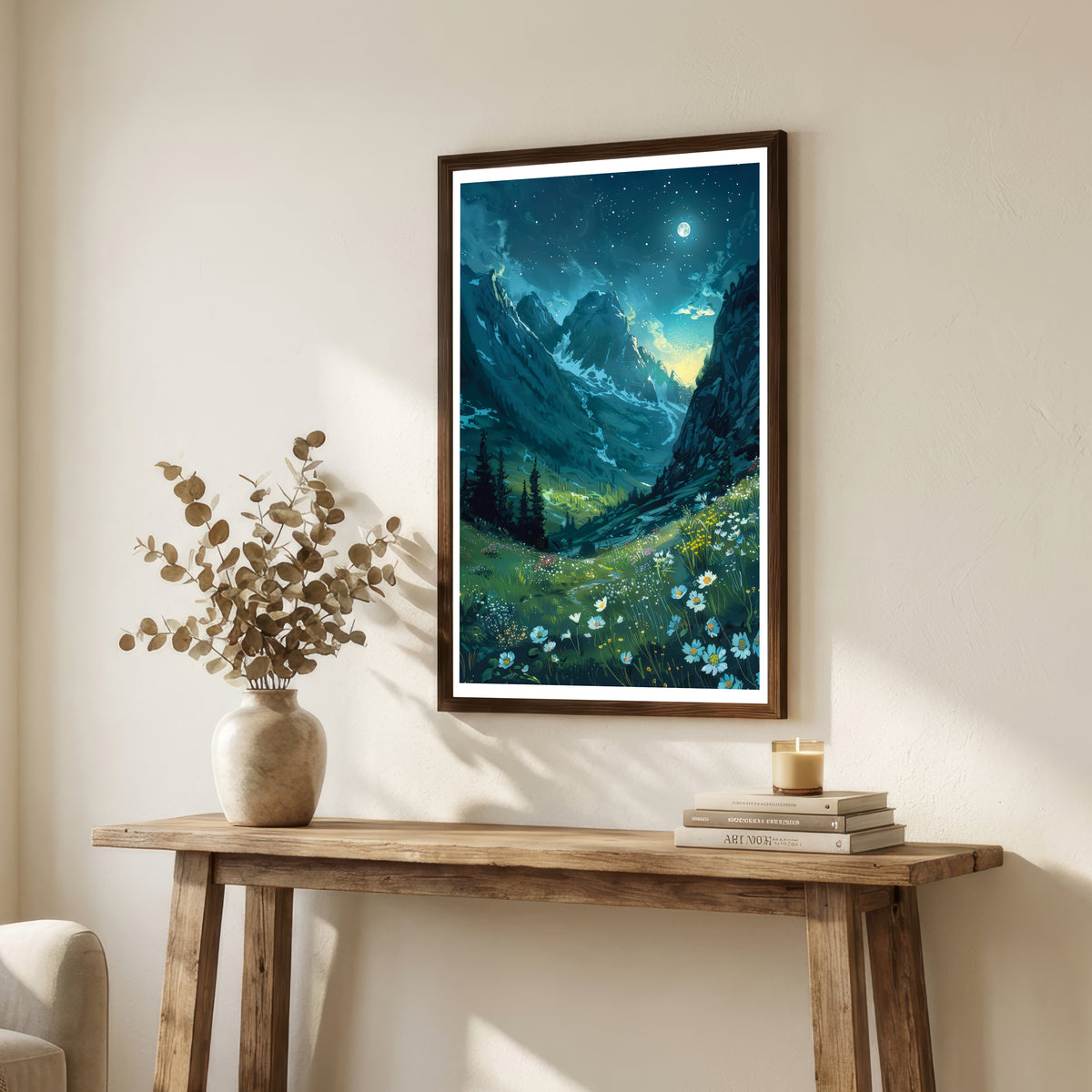 Moonlit Mountain Meadow Art Print