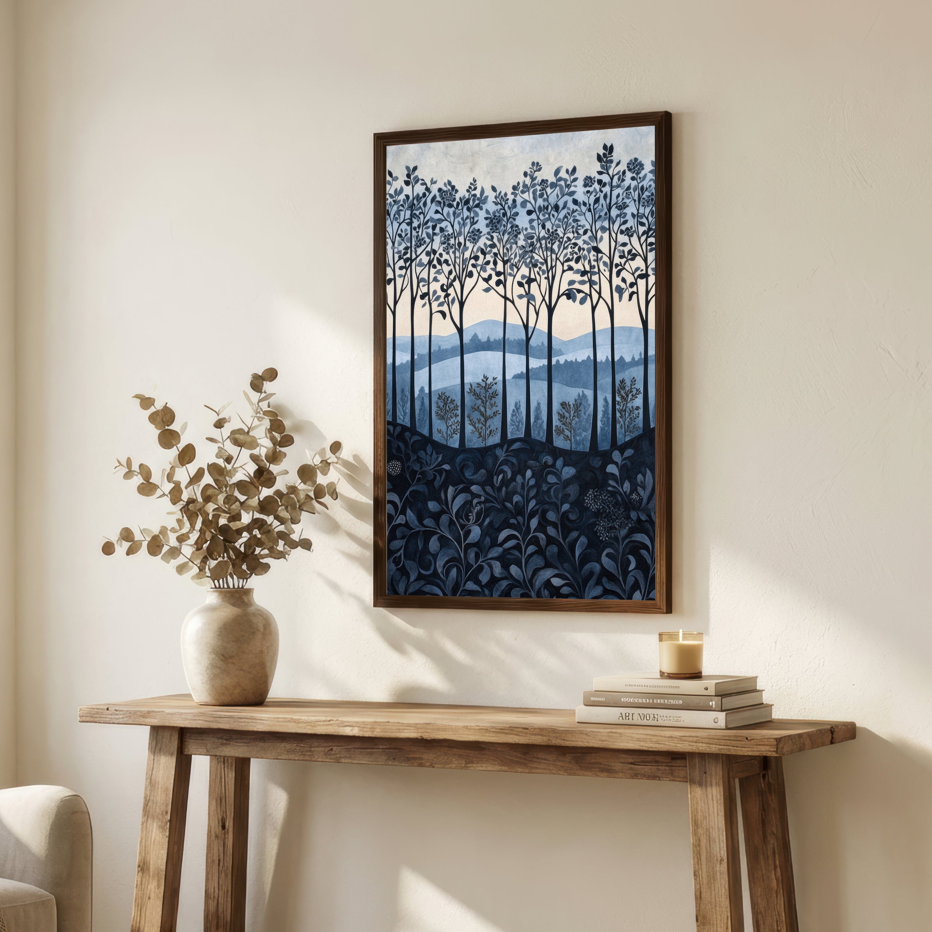 Blue Woodland Landscape Art Print