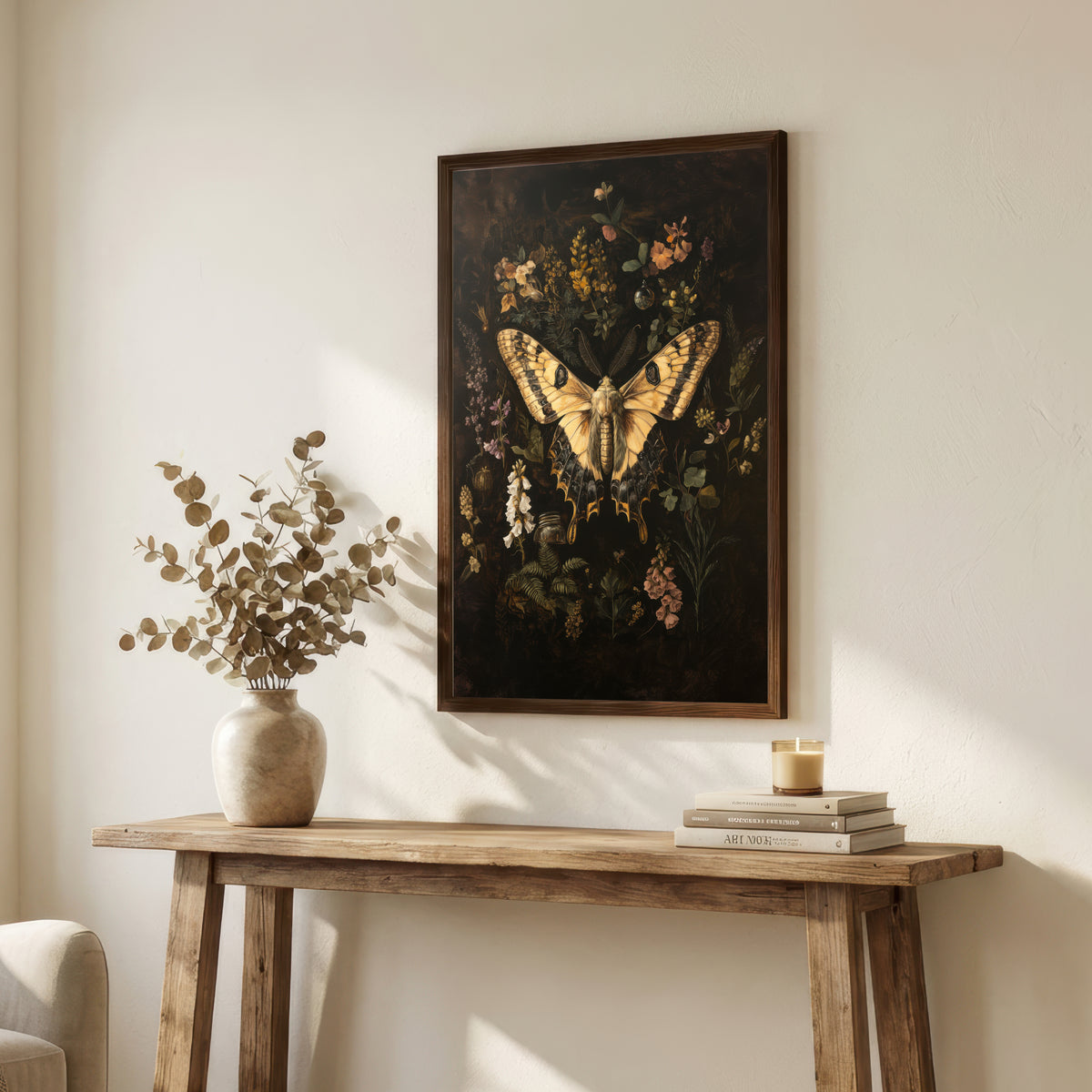 Moth Botanical Dark Academia Art Print