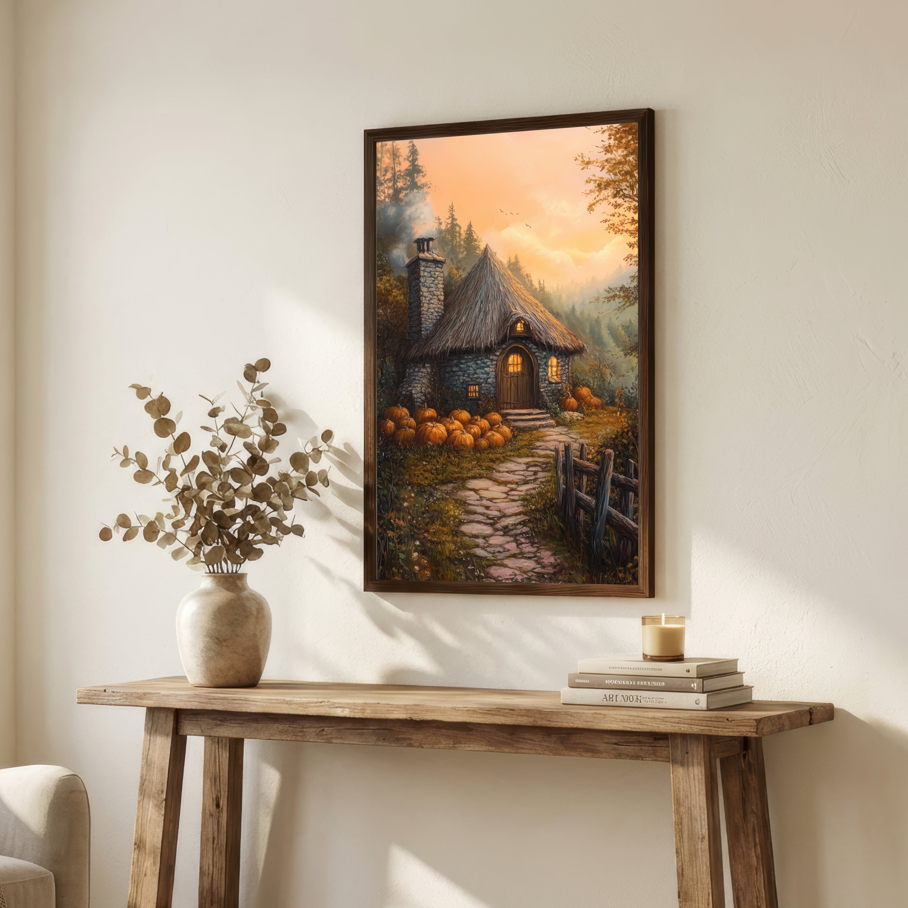 Autumn Cottage Pumpkin Art Print