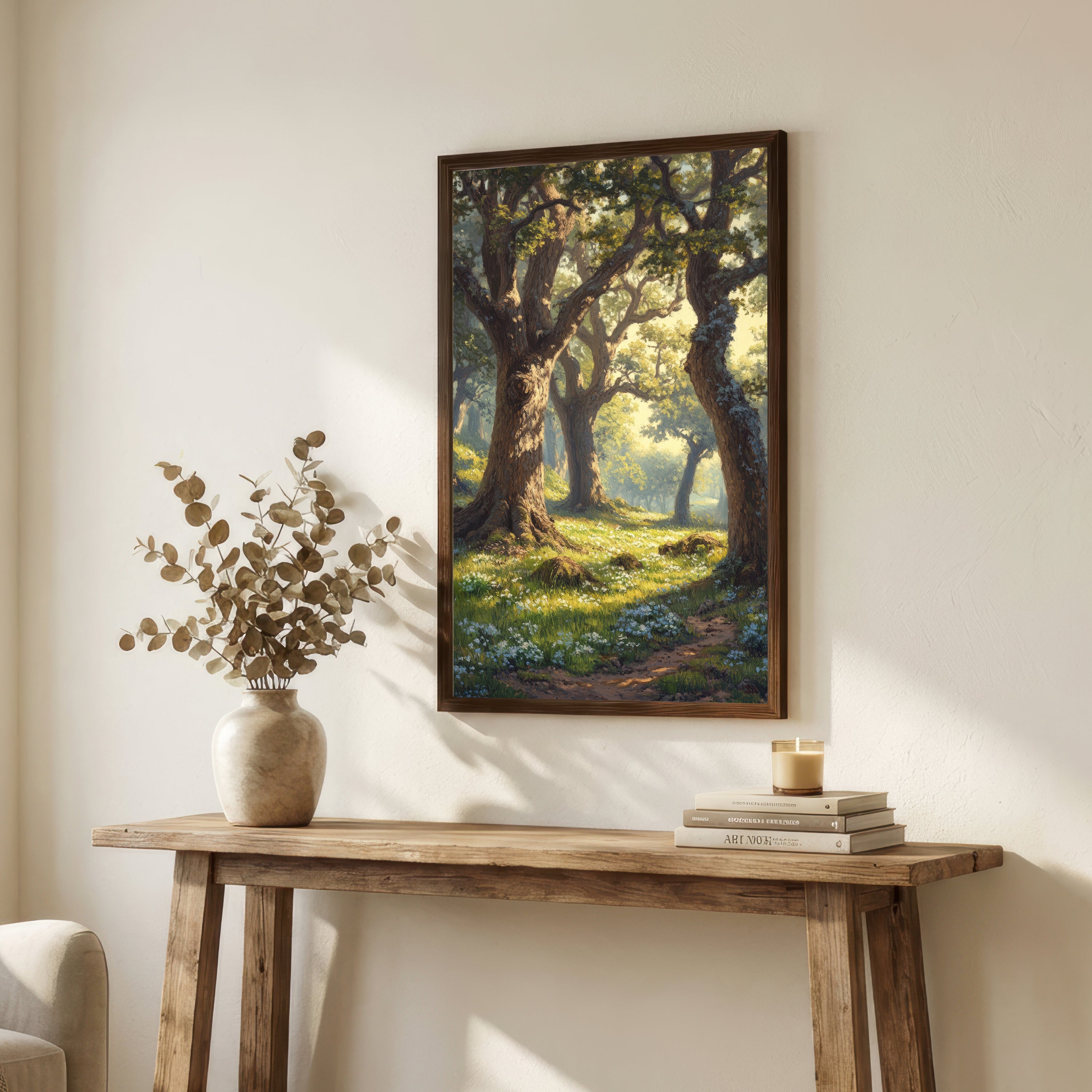 Sunlit Woodland Path Art Print