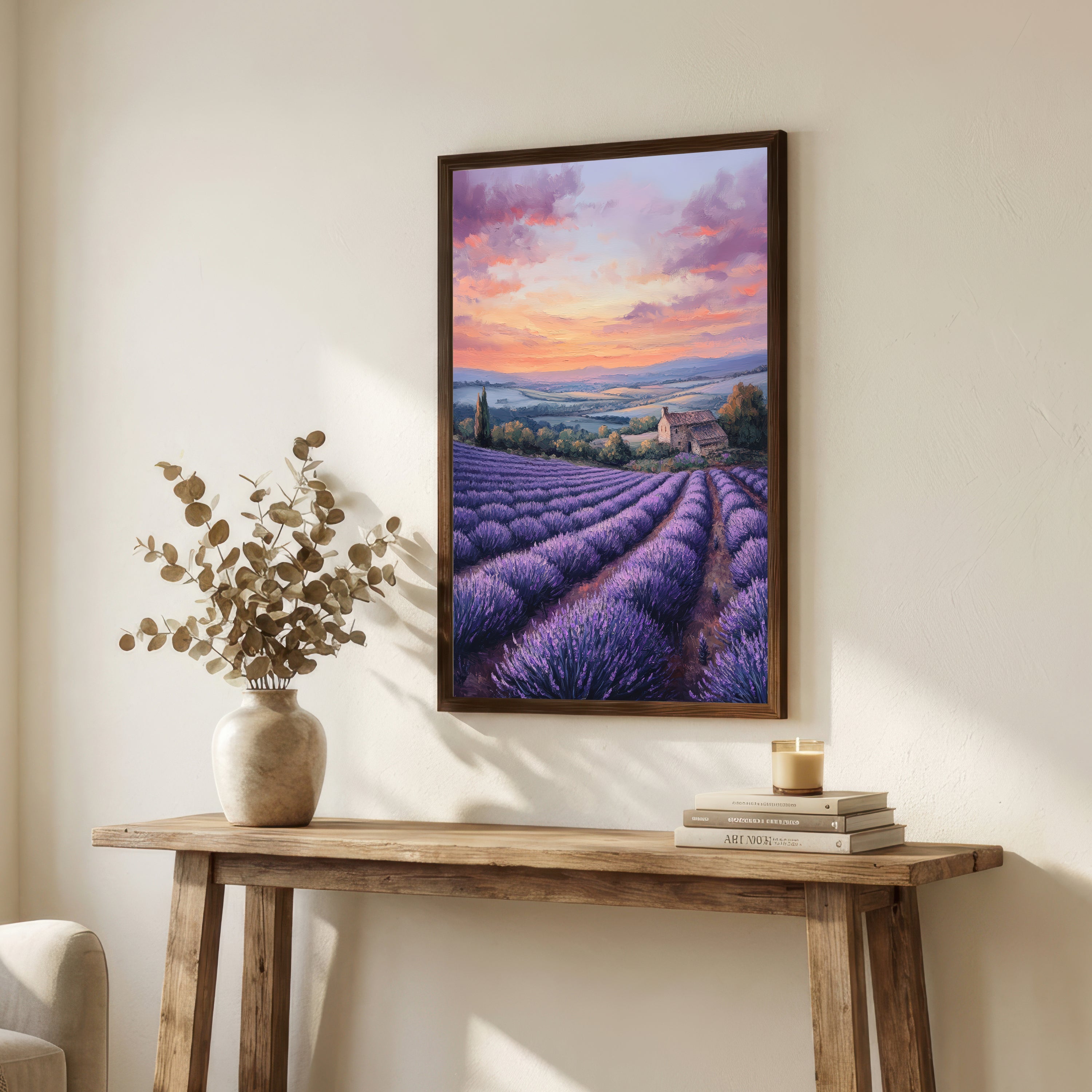Lavender Field Cottage Landscape Art Print