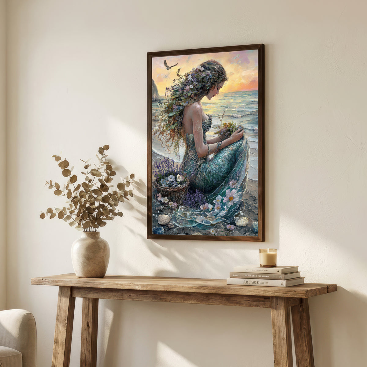 Floral Mermaid Ocean Art Print