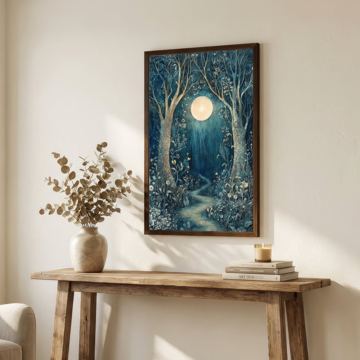 Moonlit Woodland Path Art Print