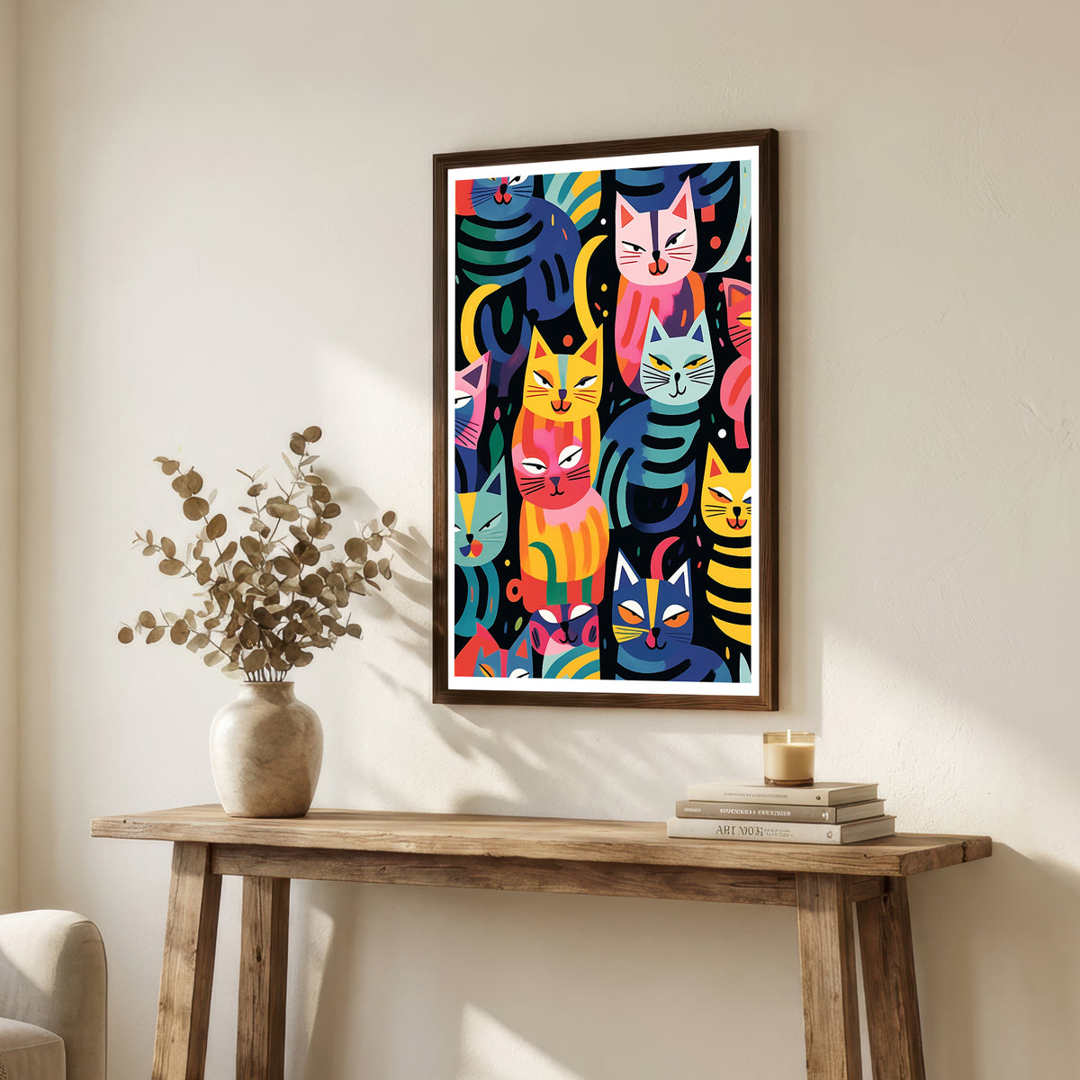 Colourful Cat Pattern Art Print