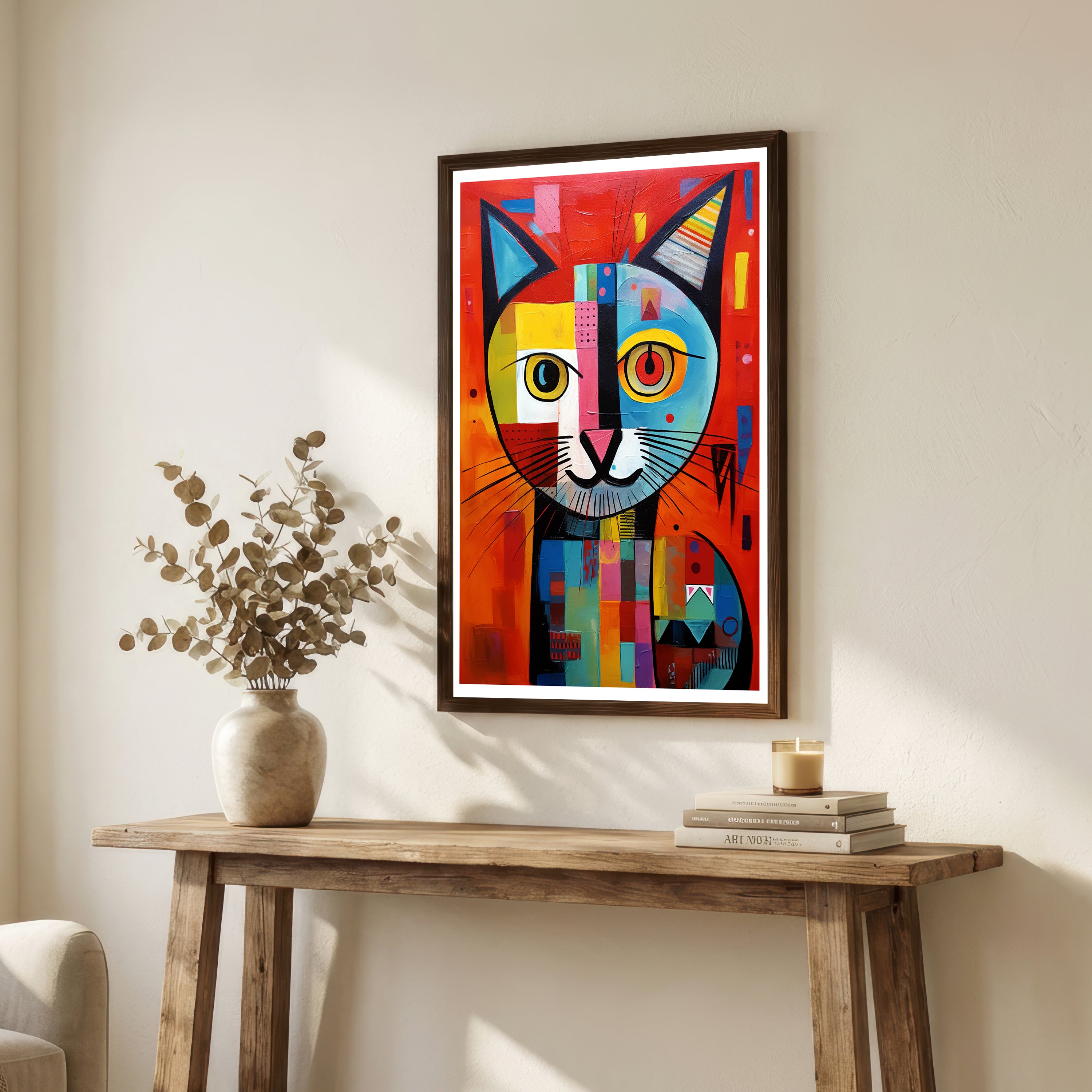 Colorful Cubist Cat Art Print