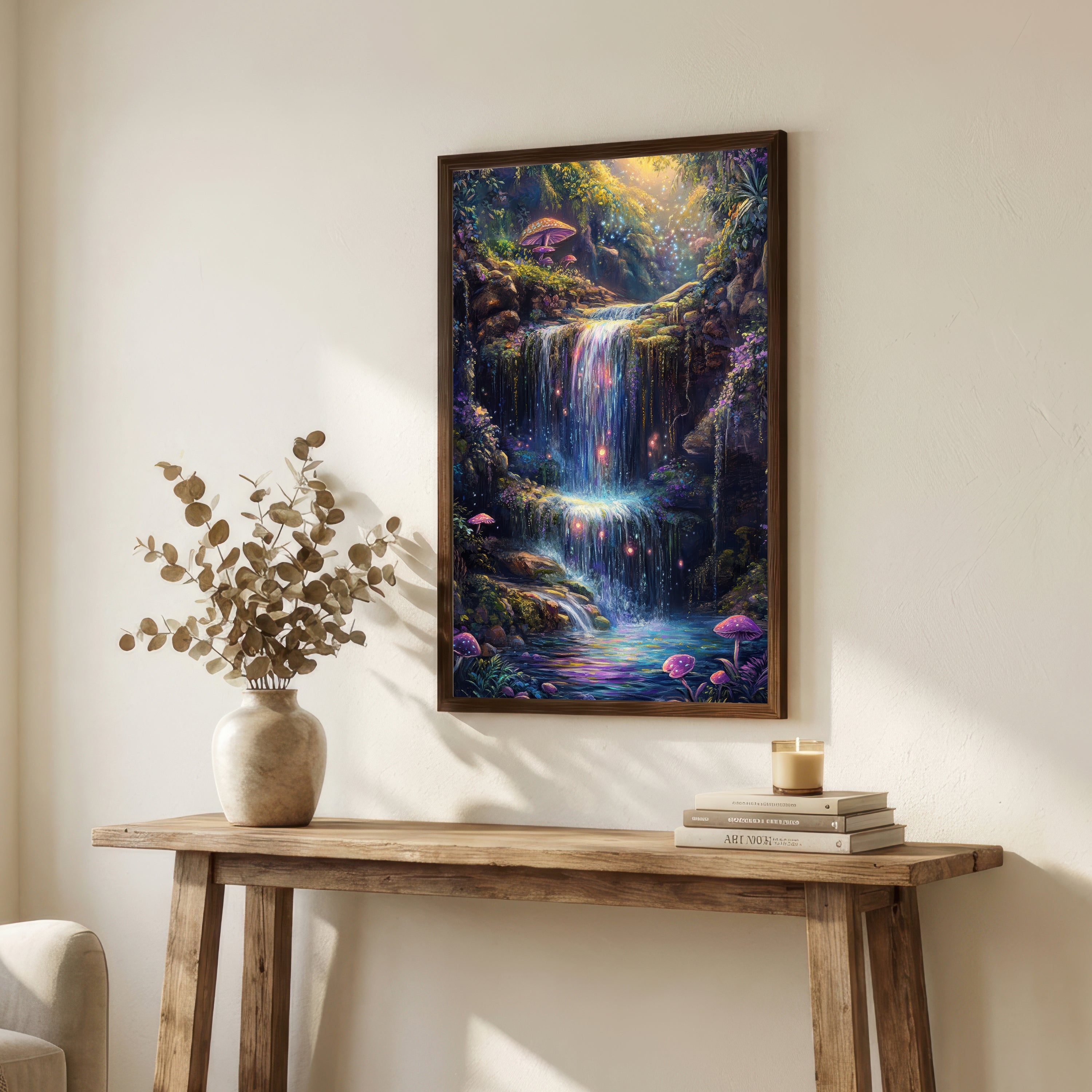 Enchanted Waterfall Mushroom Art Print