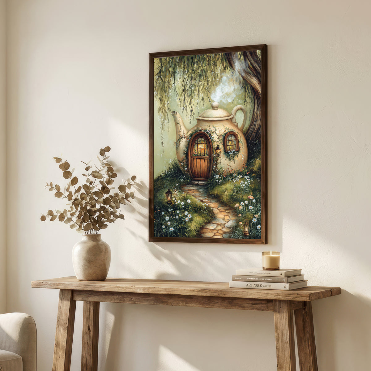 Whimsical Teapot Cottage Art Print