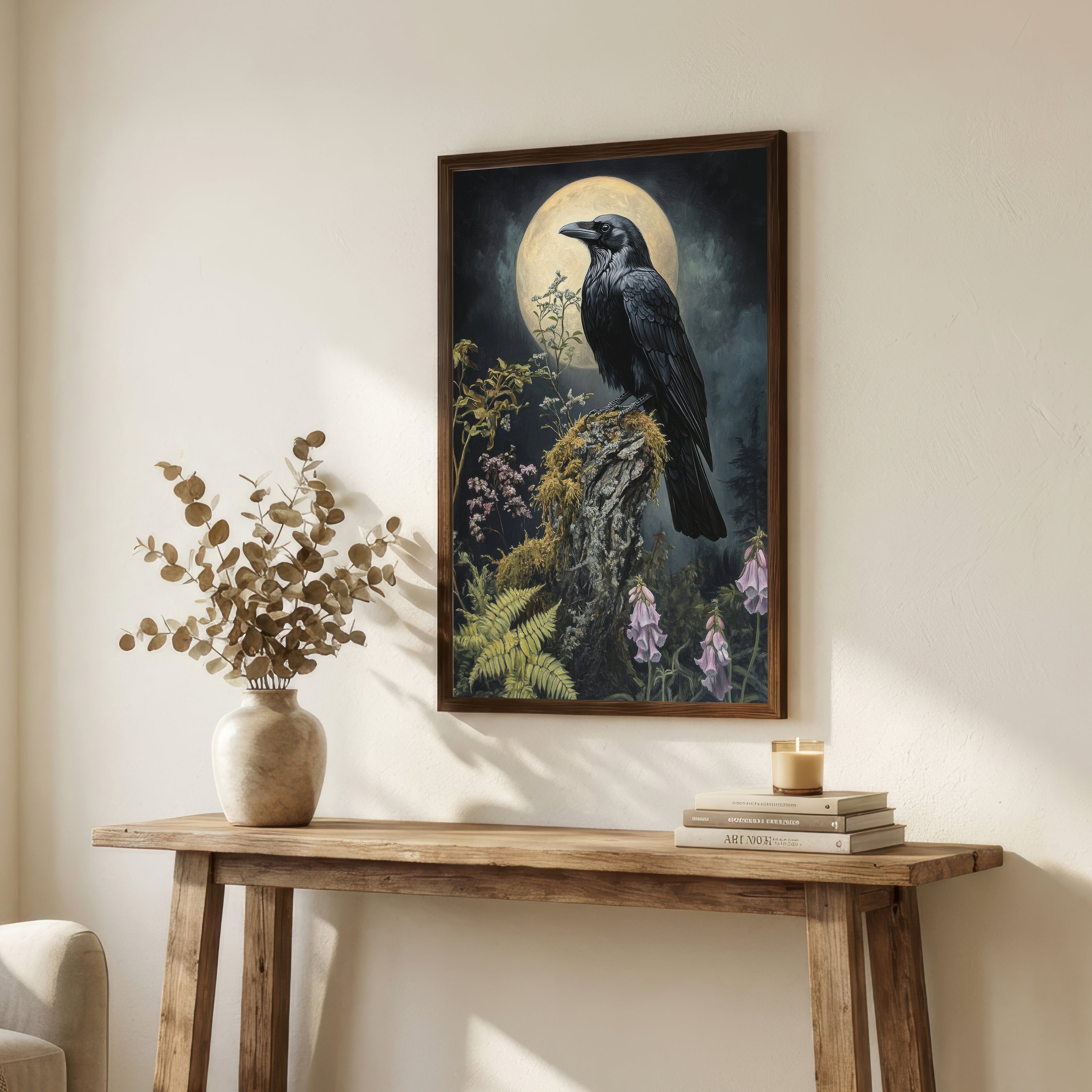 Raven Moonlit Botanical Art Print
