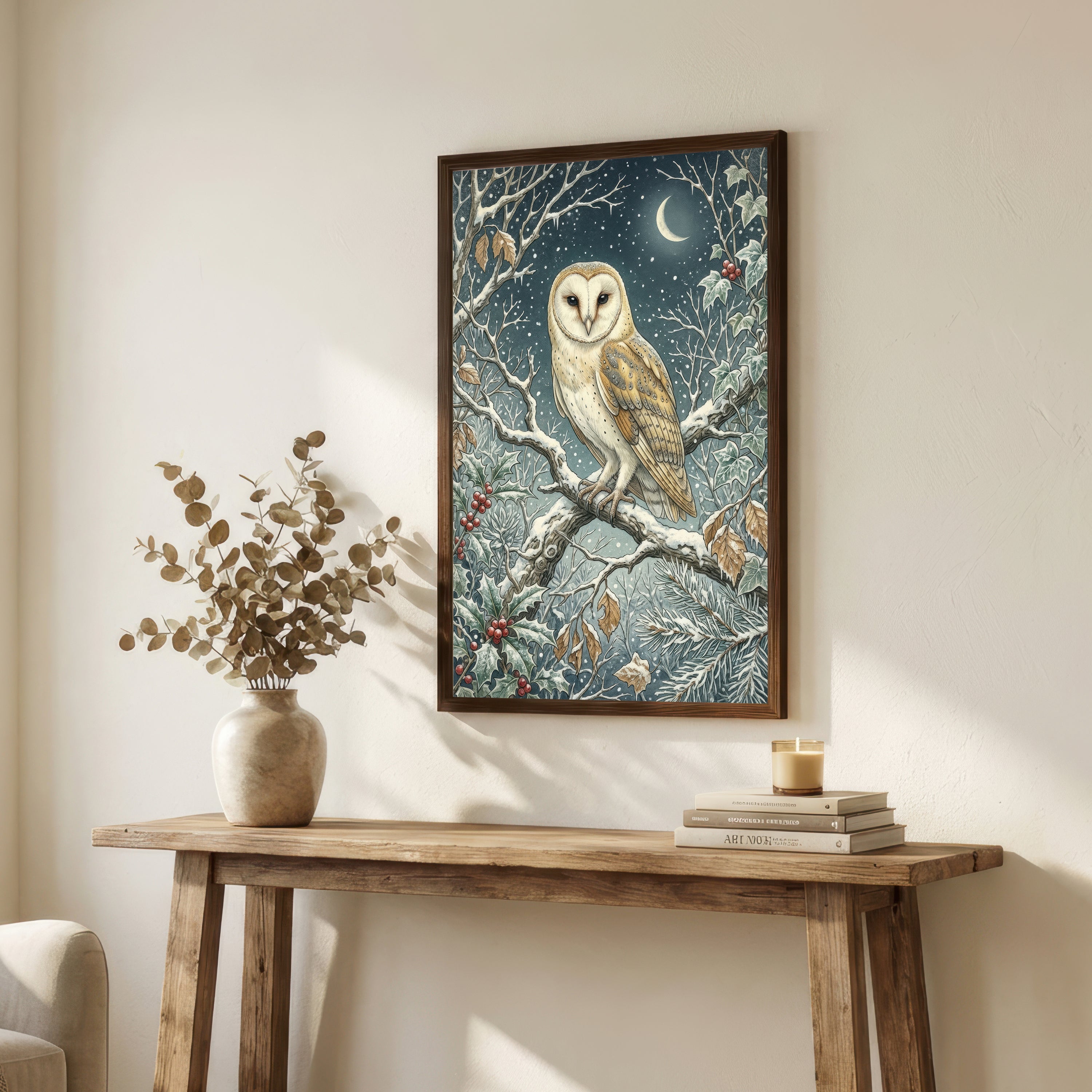 Snowy Barn Owl Winter Art Print