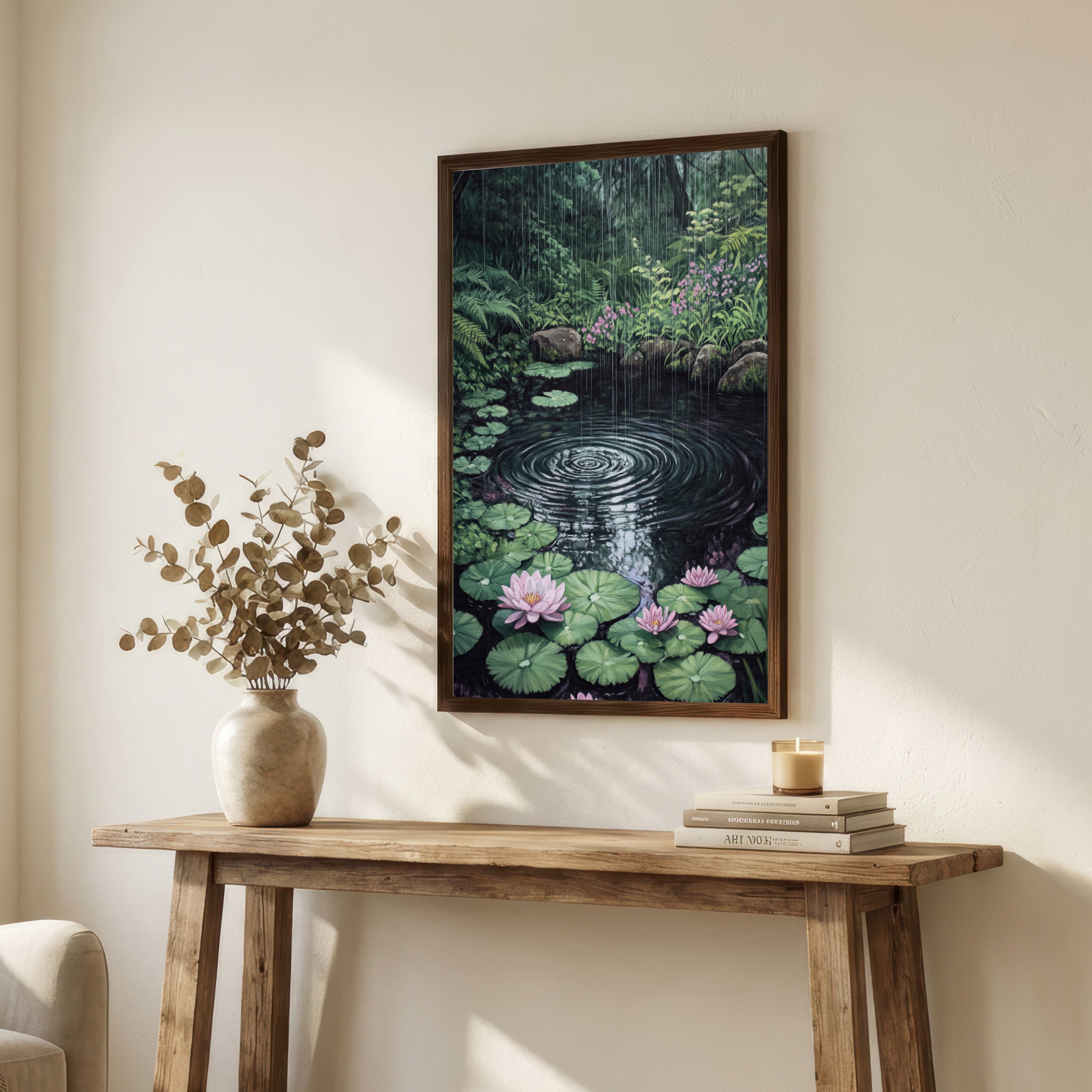 Rainy Water Lily Pond Art Print