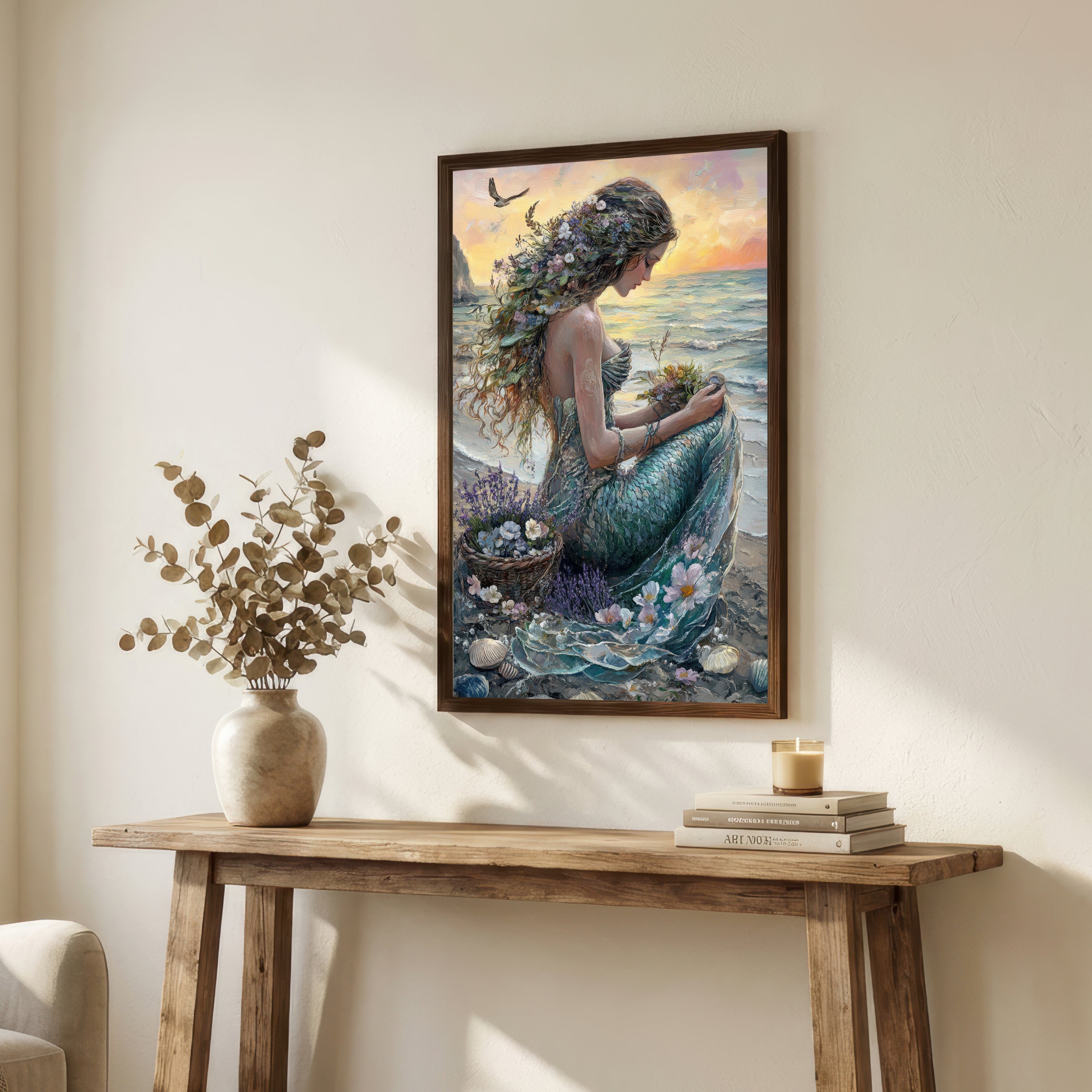 Floral Mermaid Seaside Art Print