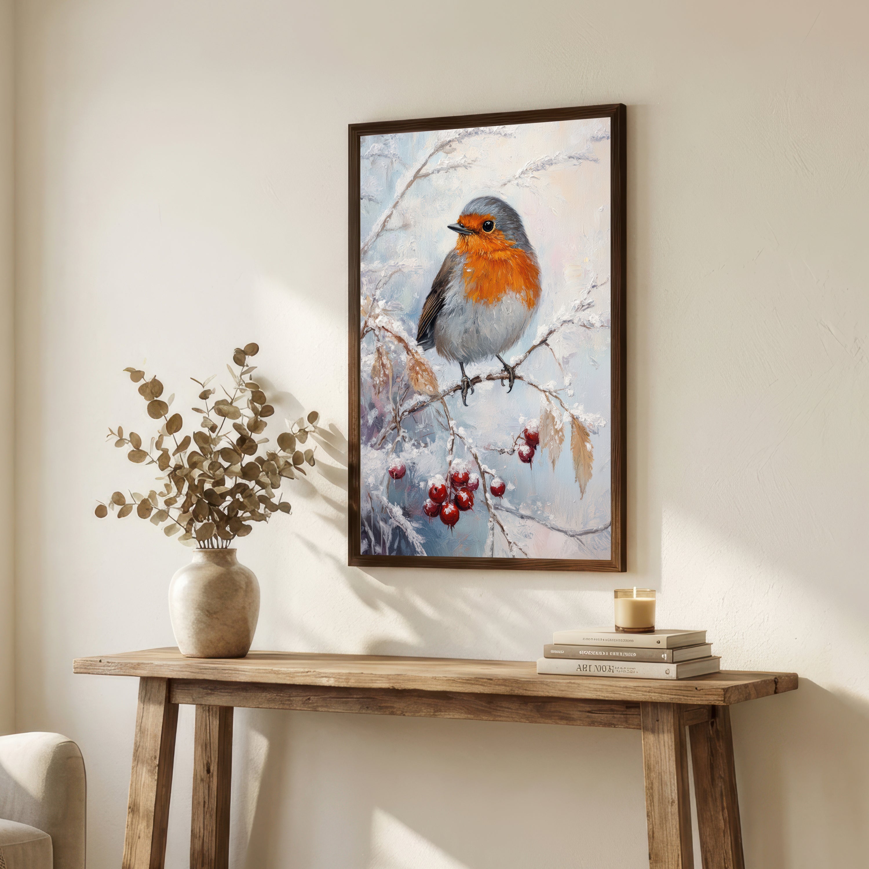 Snowy Robin Art Print