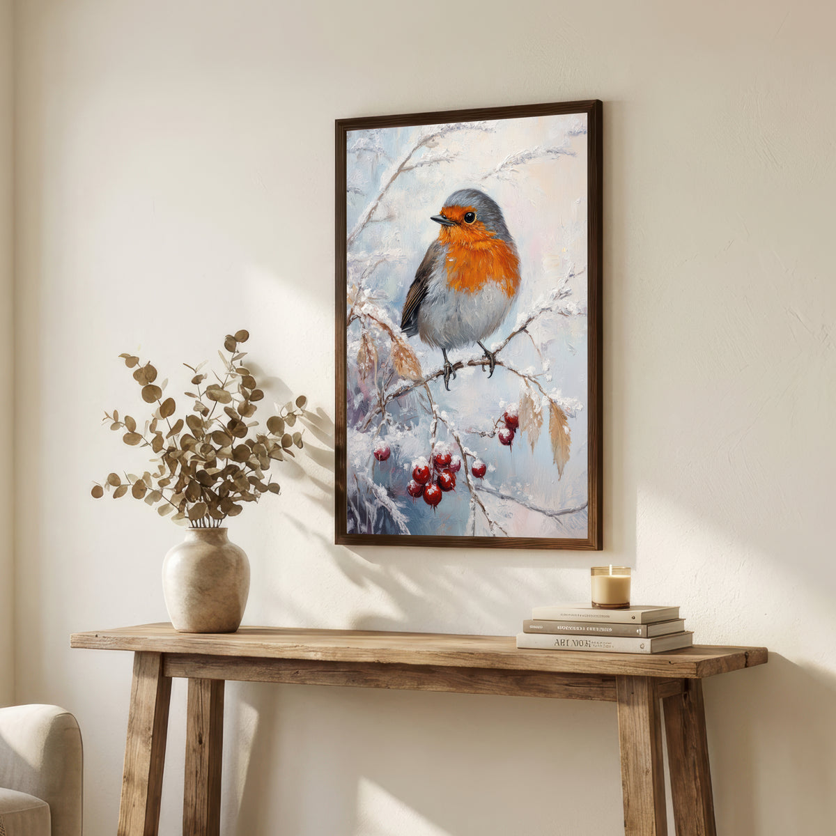 Snowy Robin Art Print