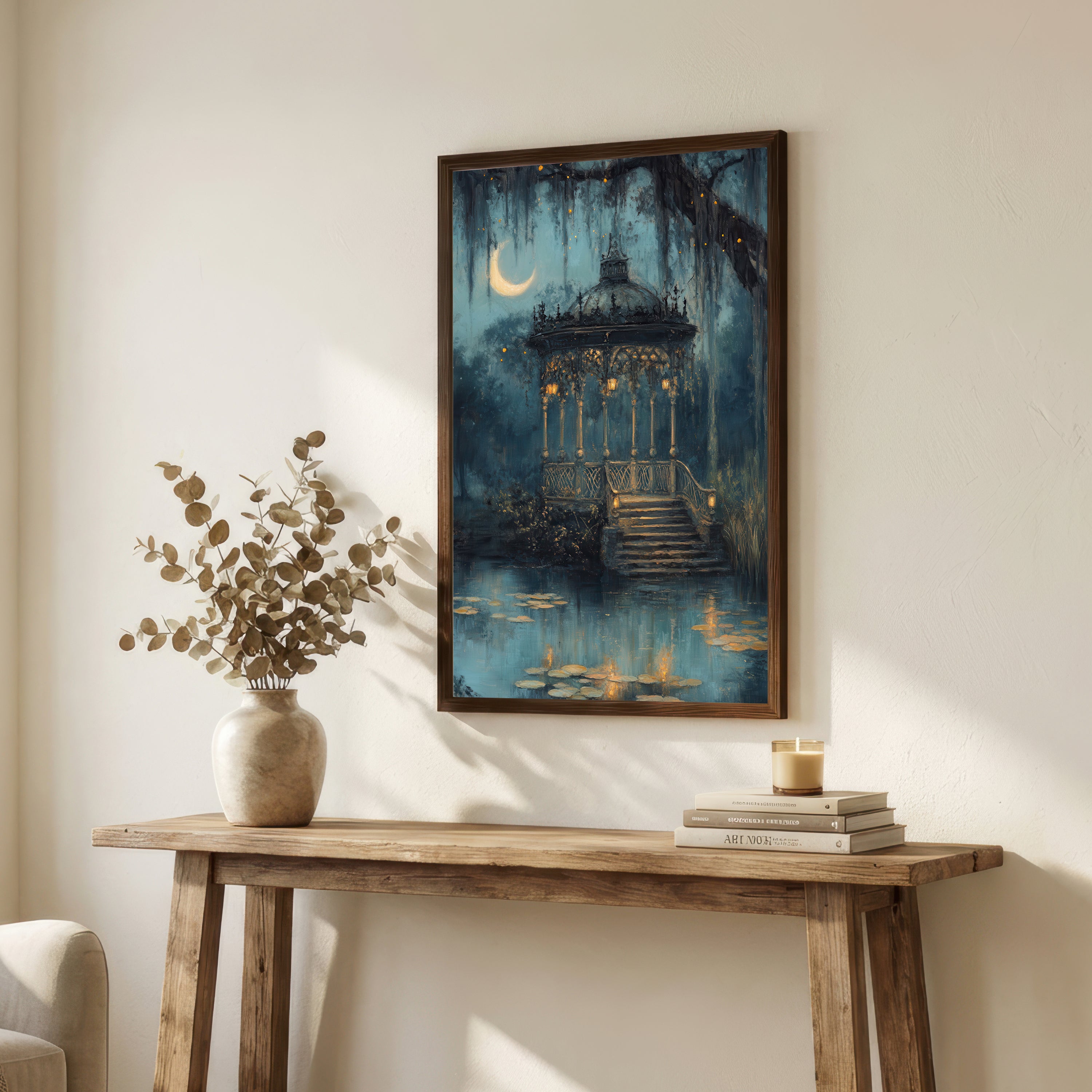 Moonlit Garden Gazebo Art Print