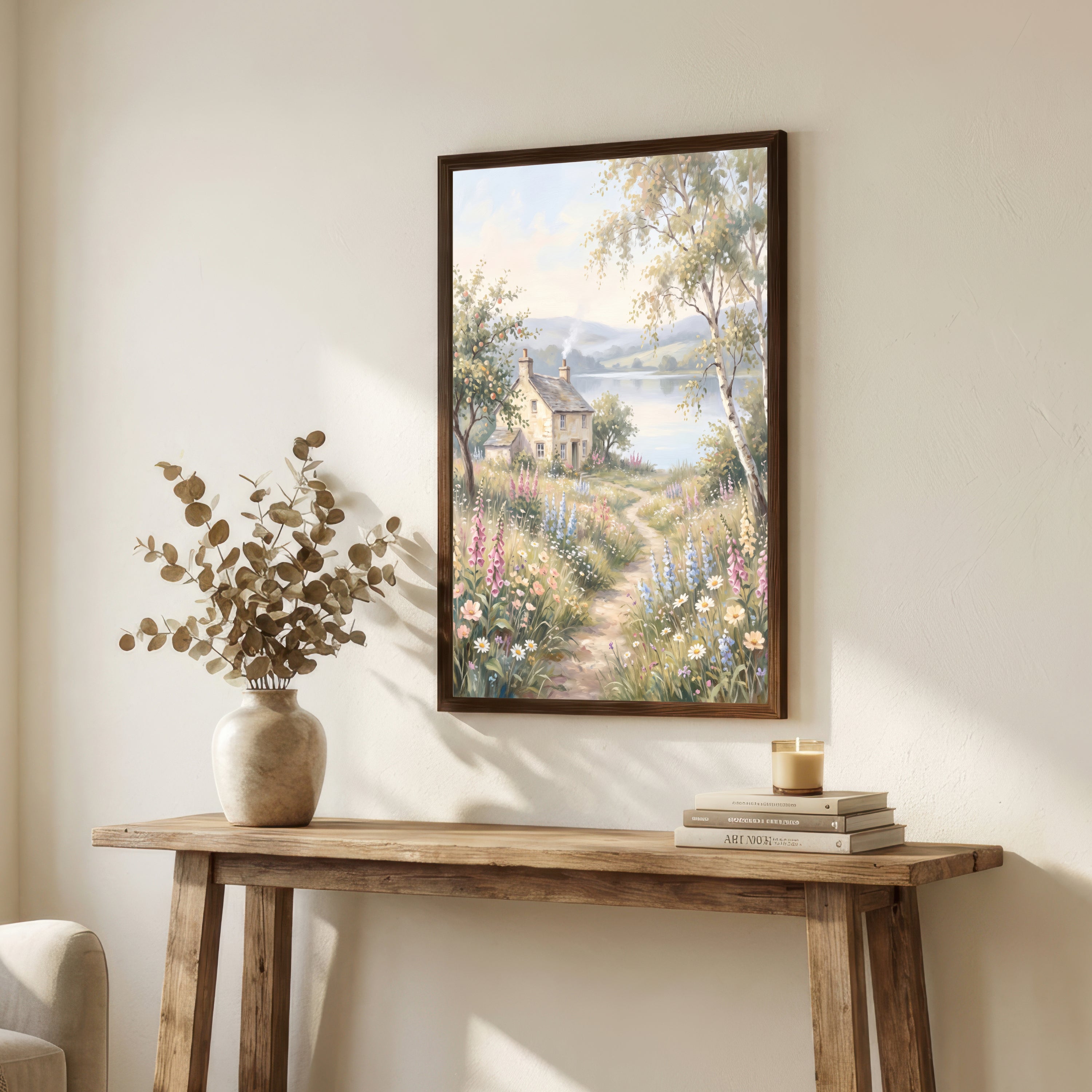 Lakeside Cottage Wildflower Art Print