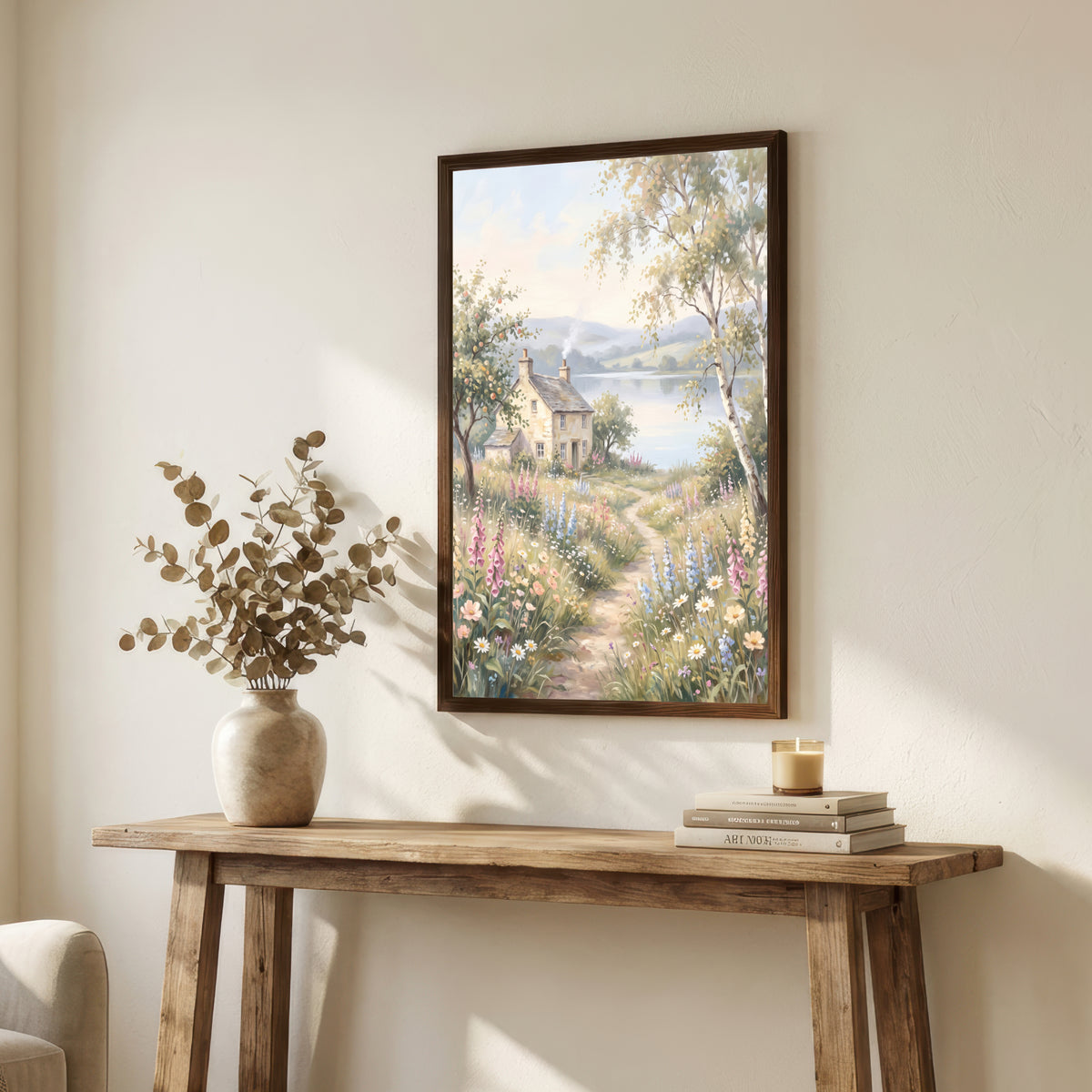 Lakeside Cottage Wildflower Art Print