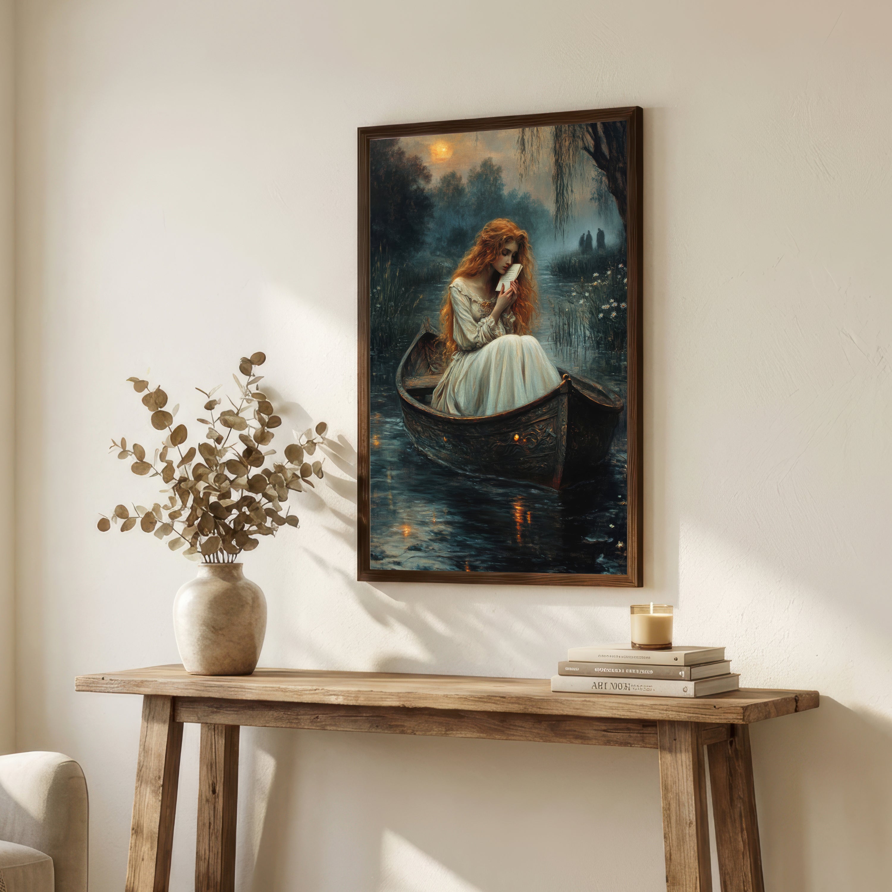Moonlit Woman in Boat Art Print