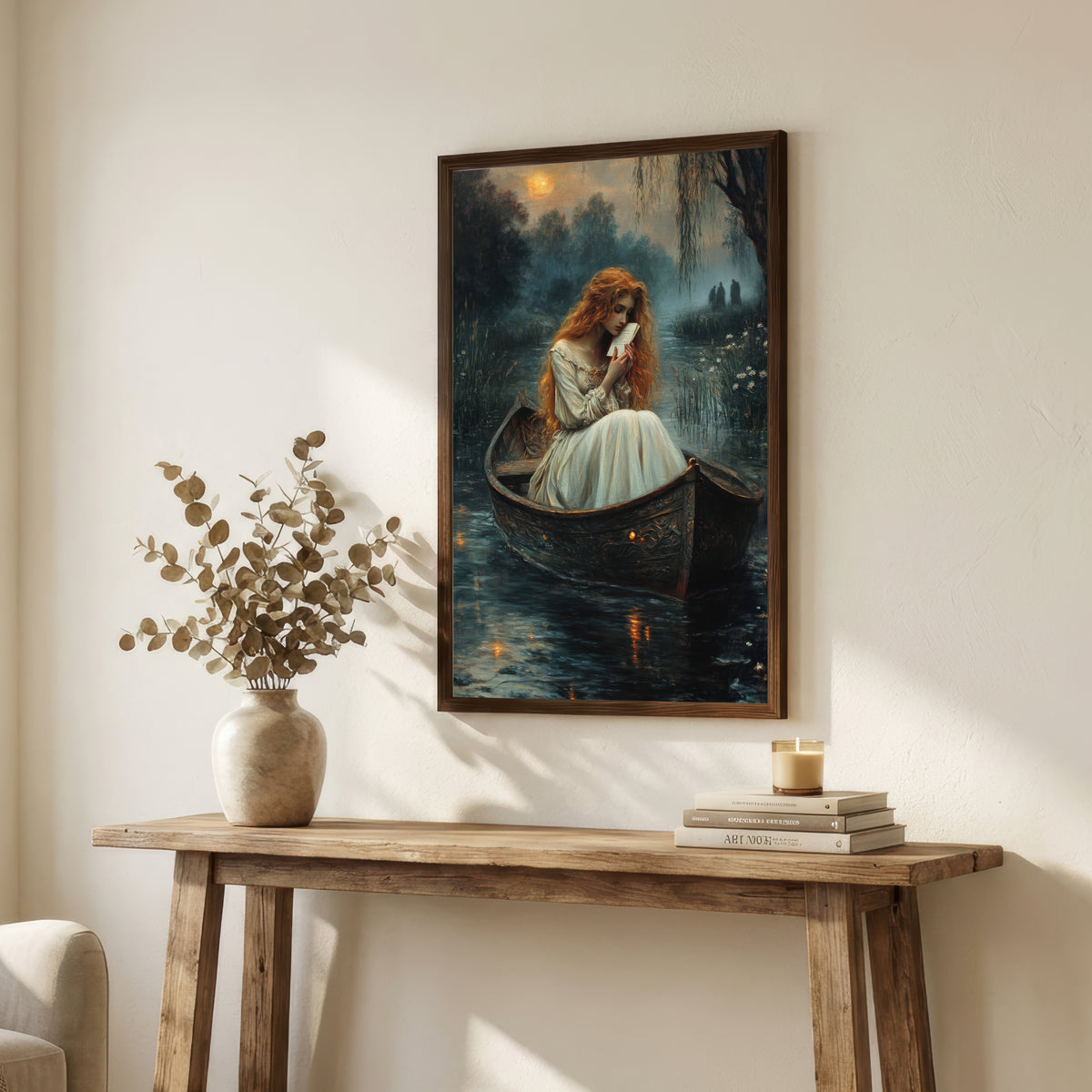 Moonlit Woman in Boat Art Print