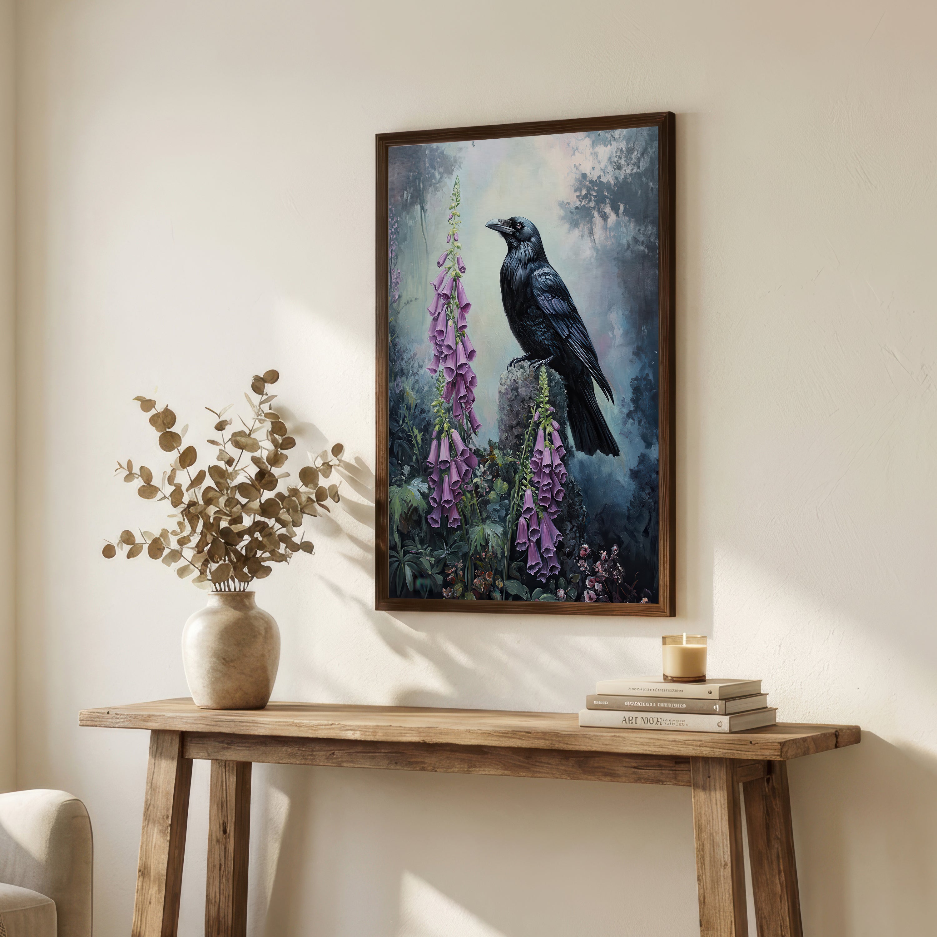 Raven and Foxgloves Botanical Art Print
