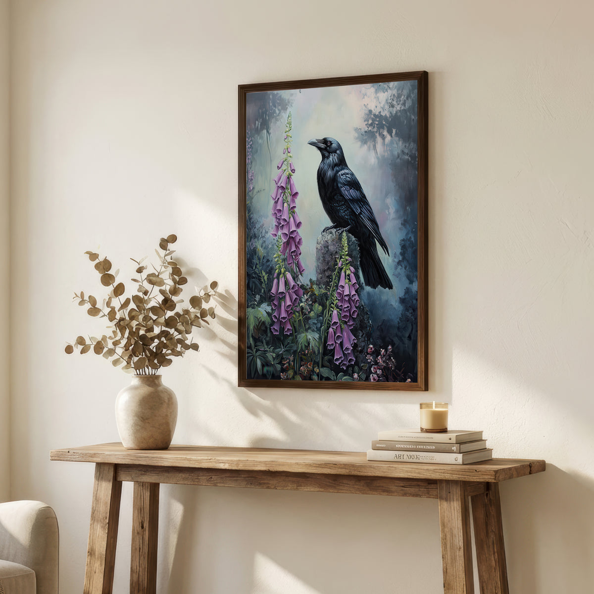 Raven and Foxgloves Botanical Art Print