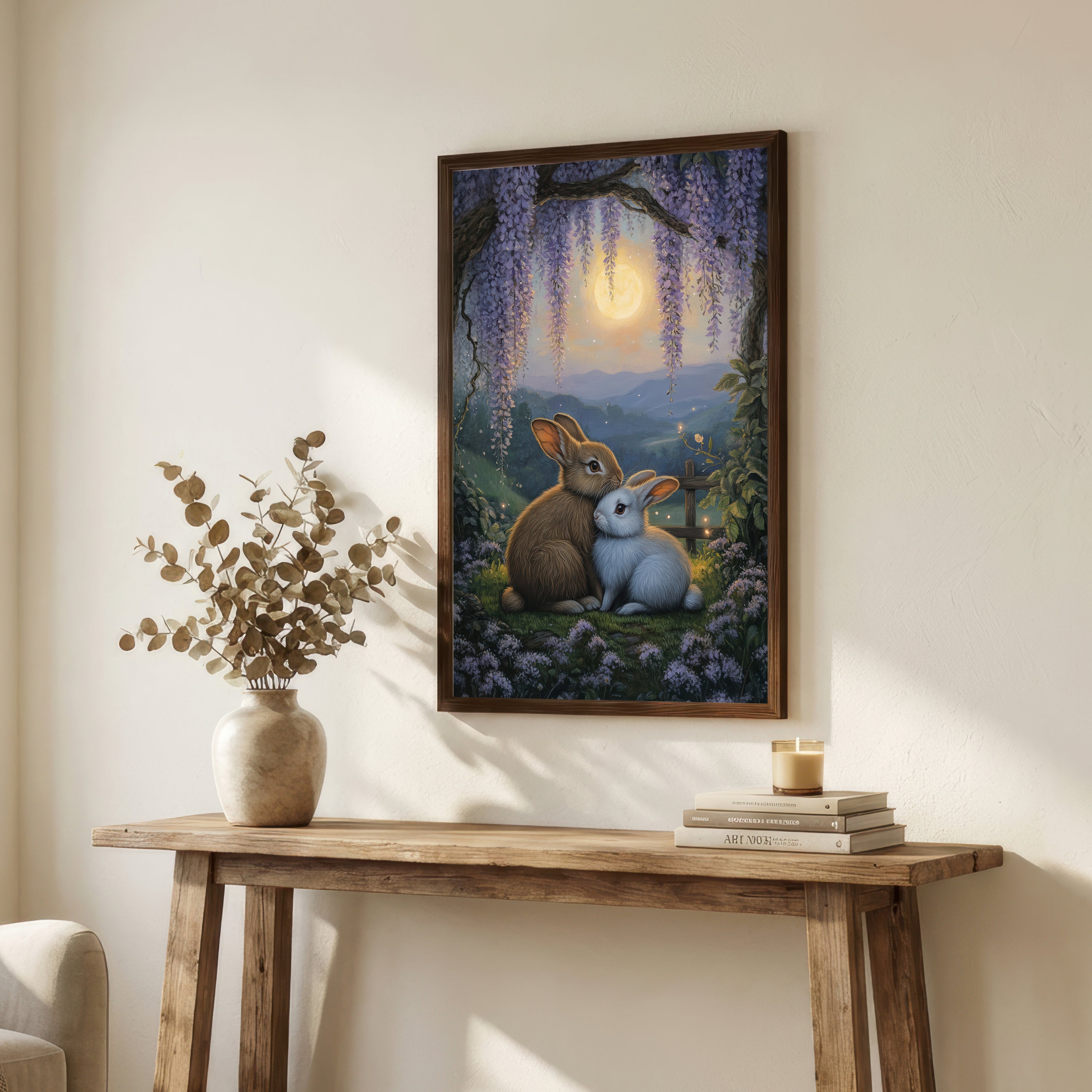 Moonlit Rabbit Pair Art Print