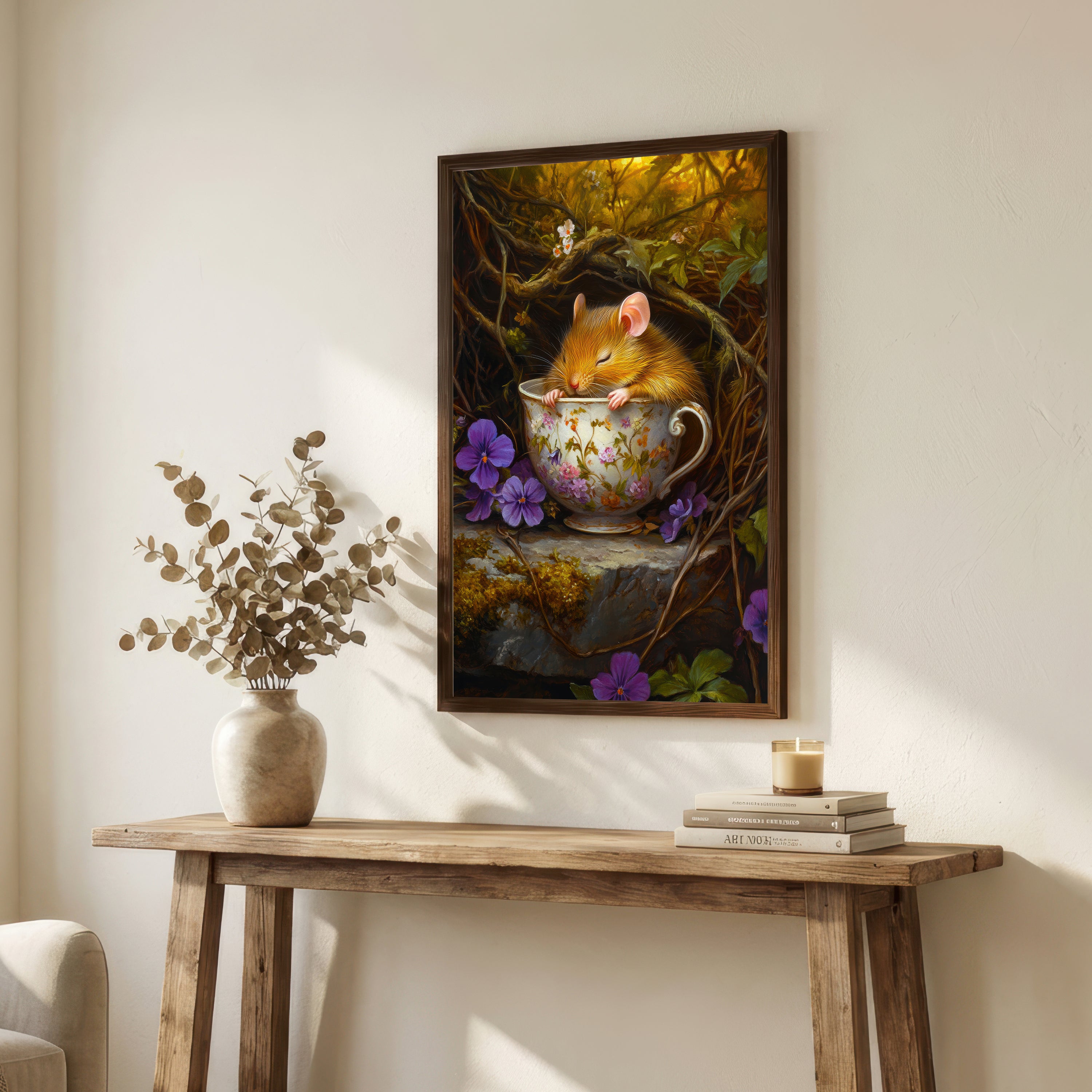 Sleeping Mouse Teacup Art Print