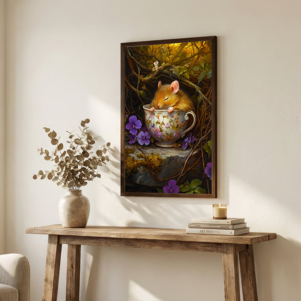 Sleeping Mouse Teacup Art Print