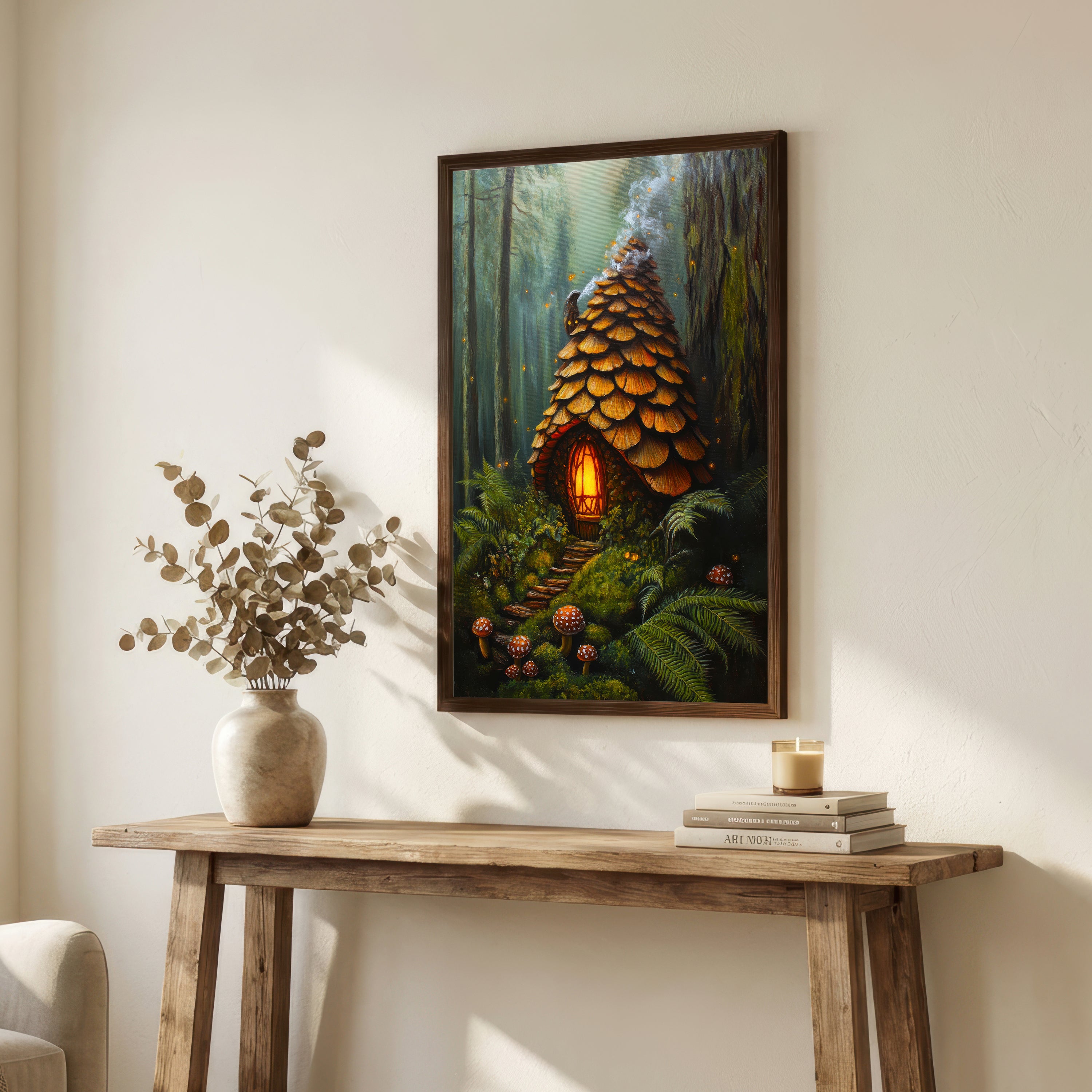 Enchanted Pinecone Cottage Art Print
