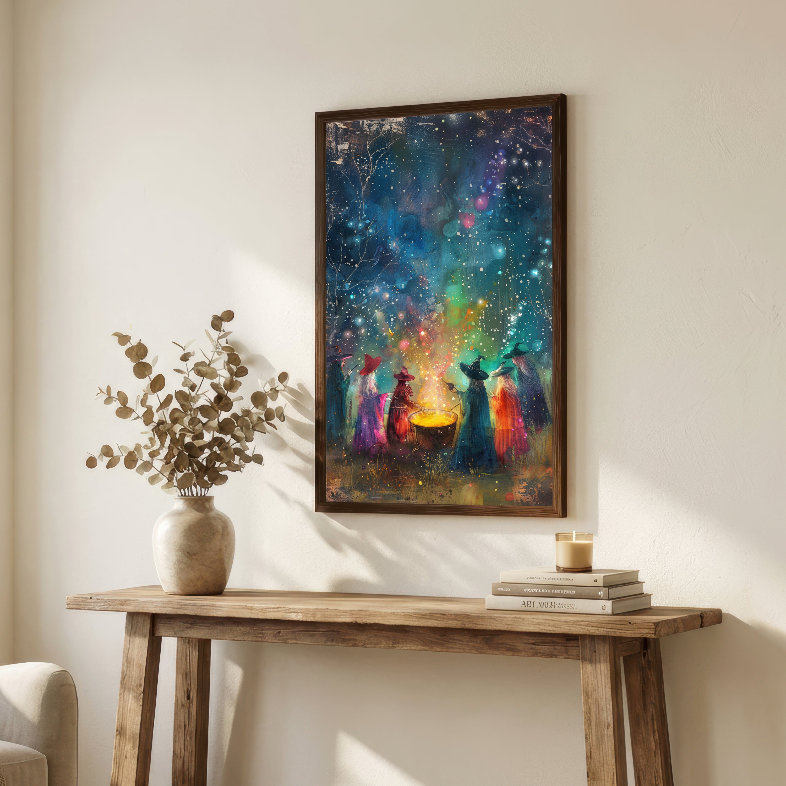 Witches Around Cauldron Fantasy Art Print