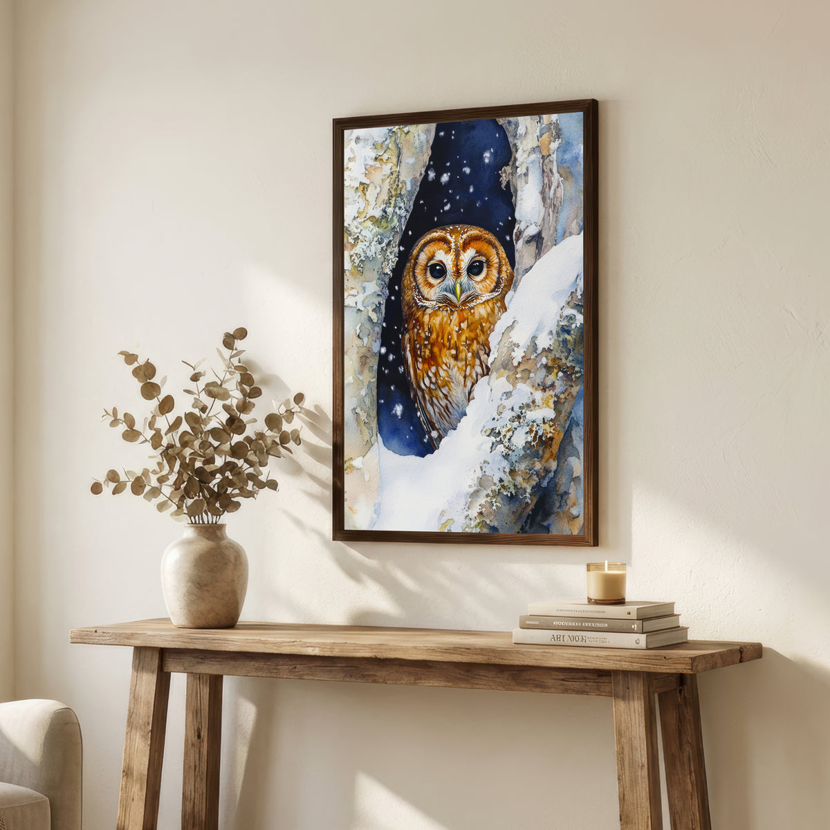 Owl in Snowy Woodland Art Print