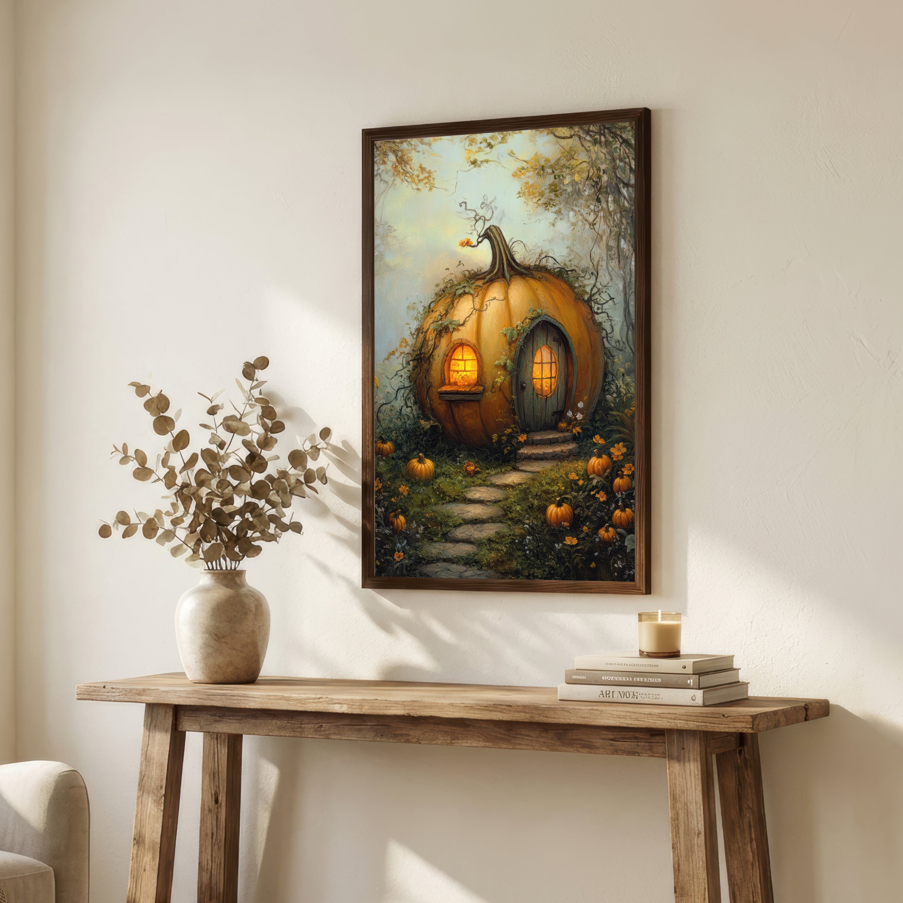 Whimsical Pumpkin Cottage Art Print