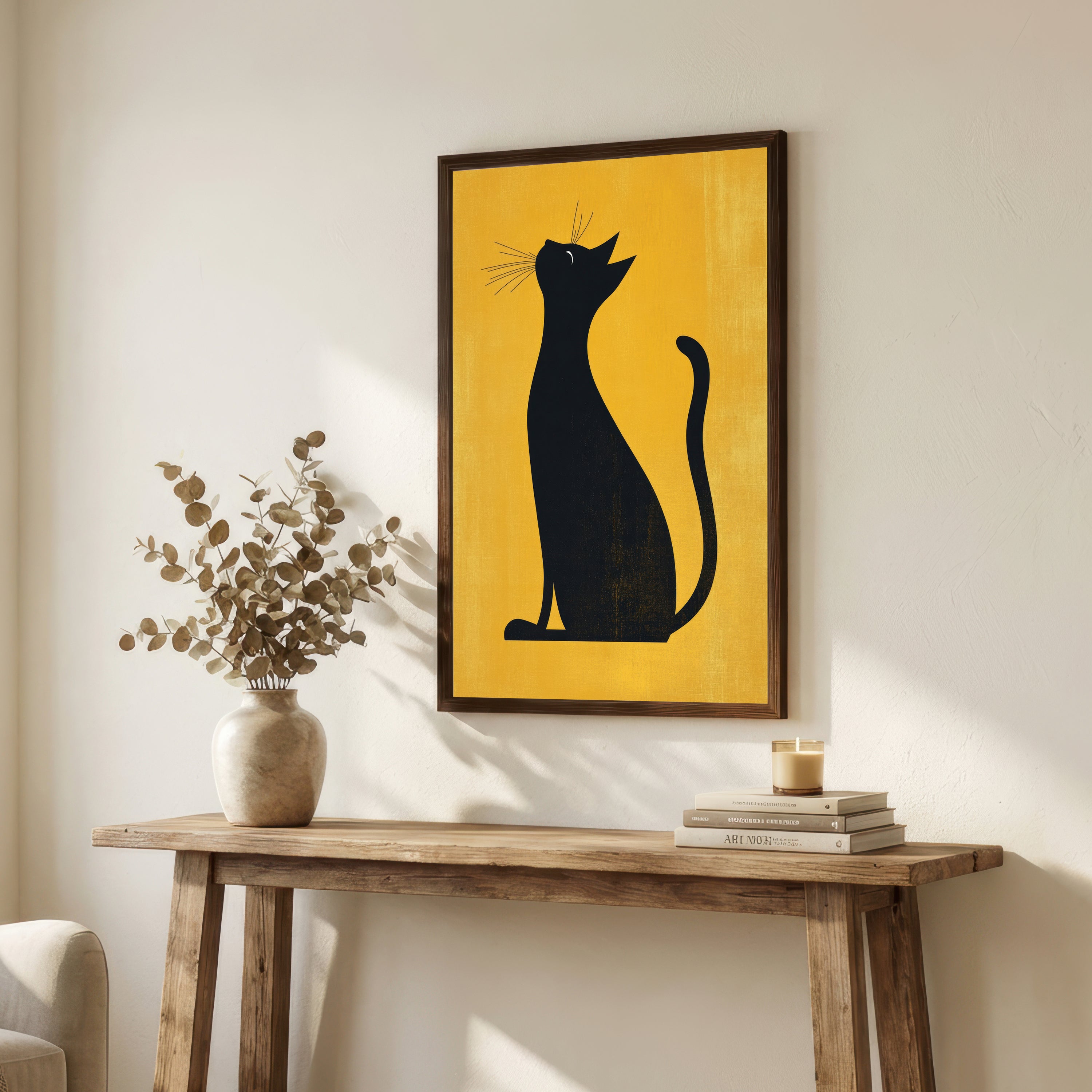 Black Cat Golden Silhouette Art Print