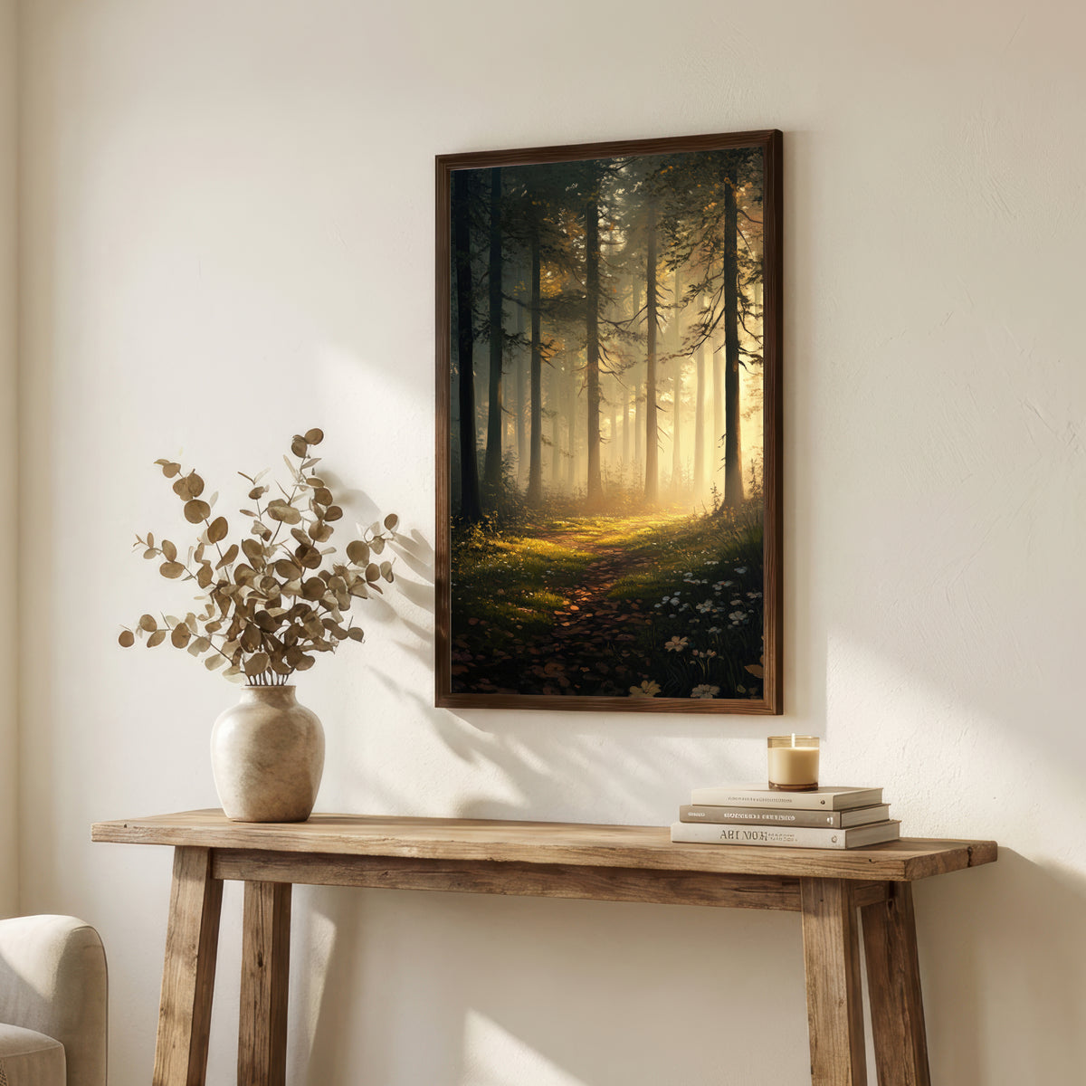 Sunlit Woodland Path Art Print