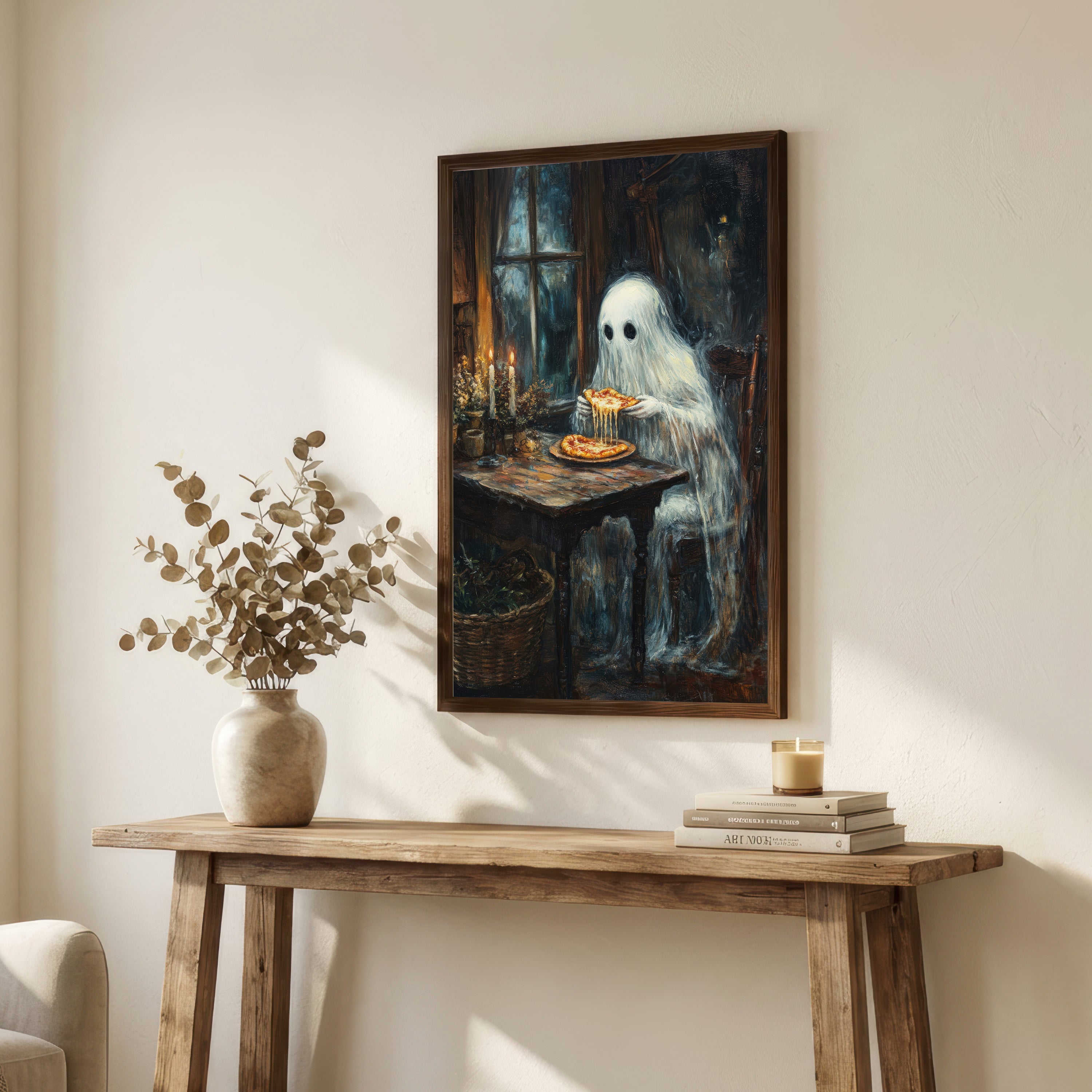 Ghost Eating Pizza Art Print