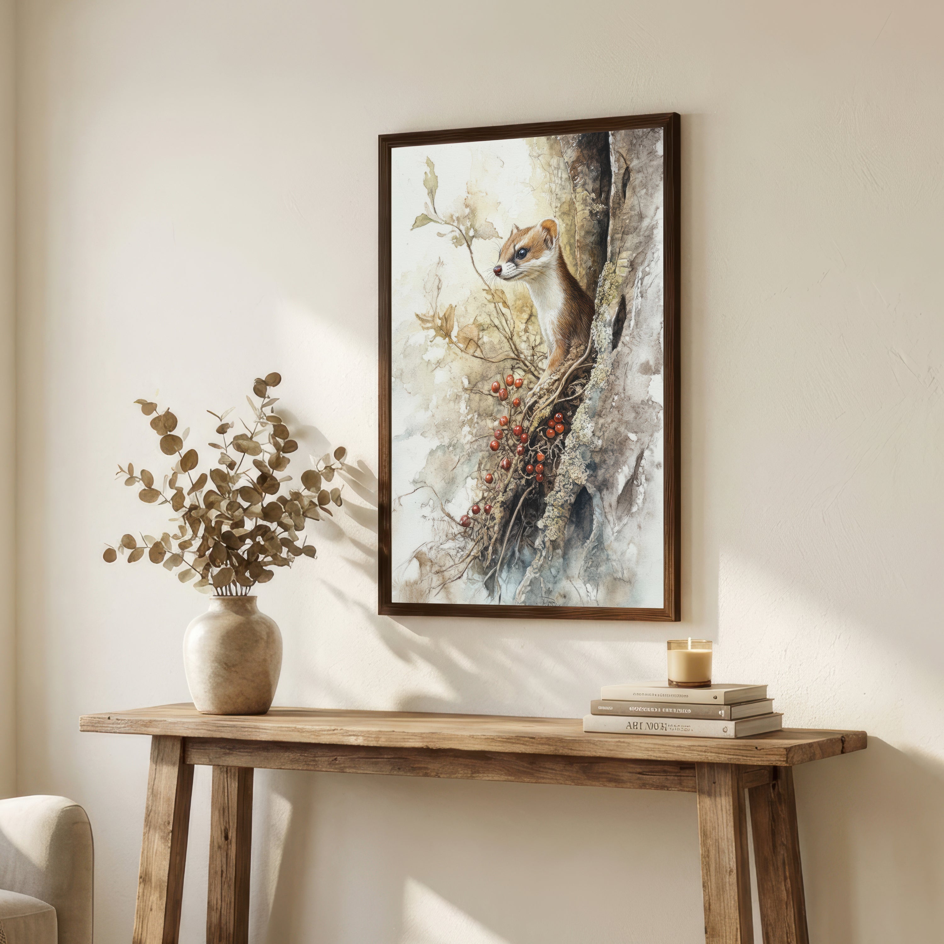 Stoat Woodland Watercolour Art Print