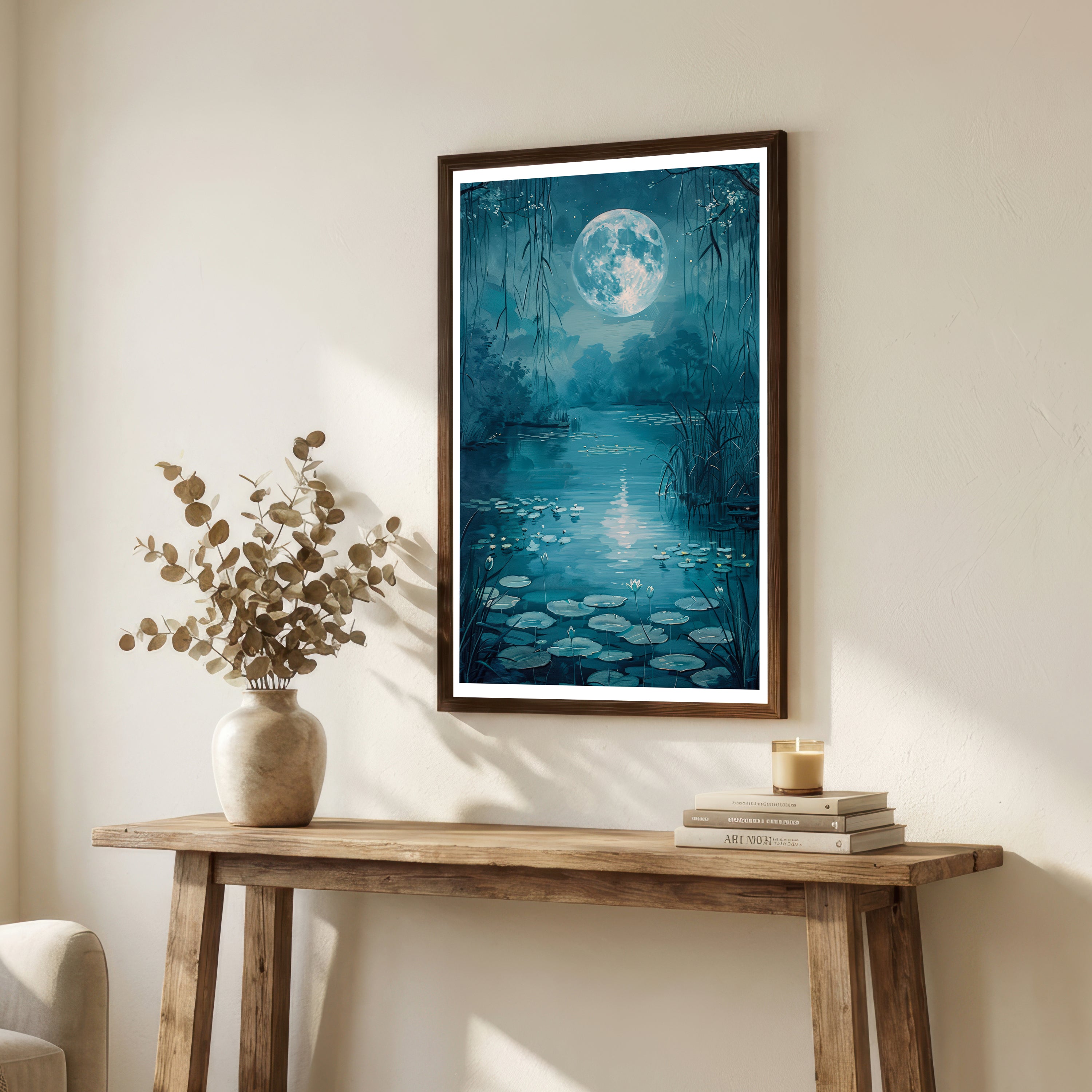 Moonlit Water Lily Pond Art Print