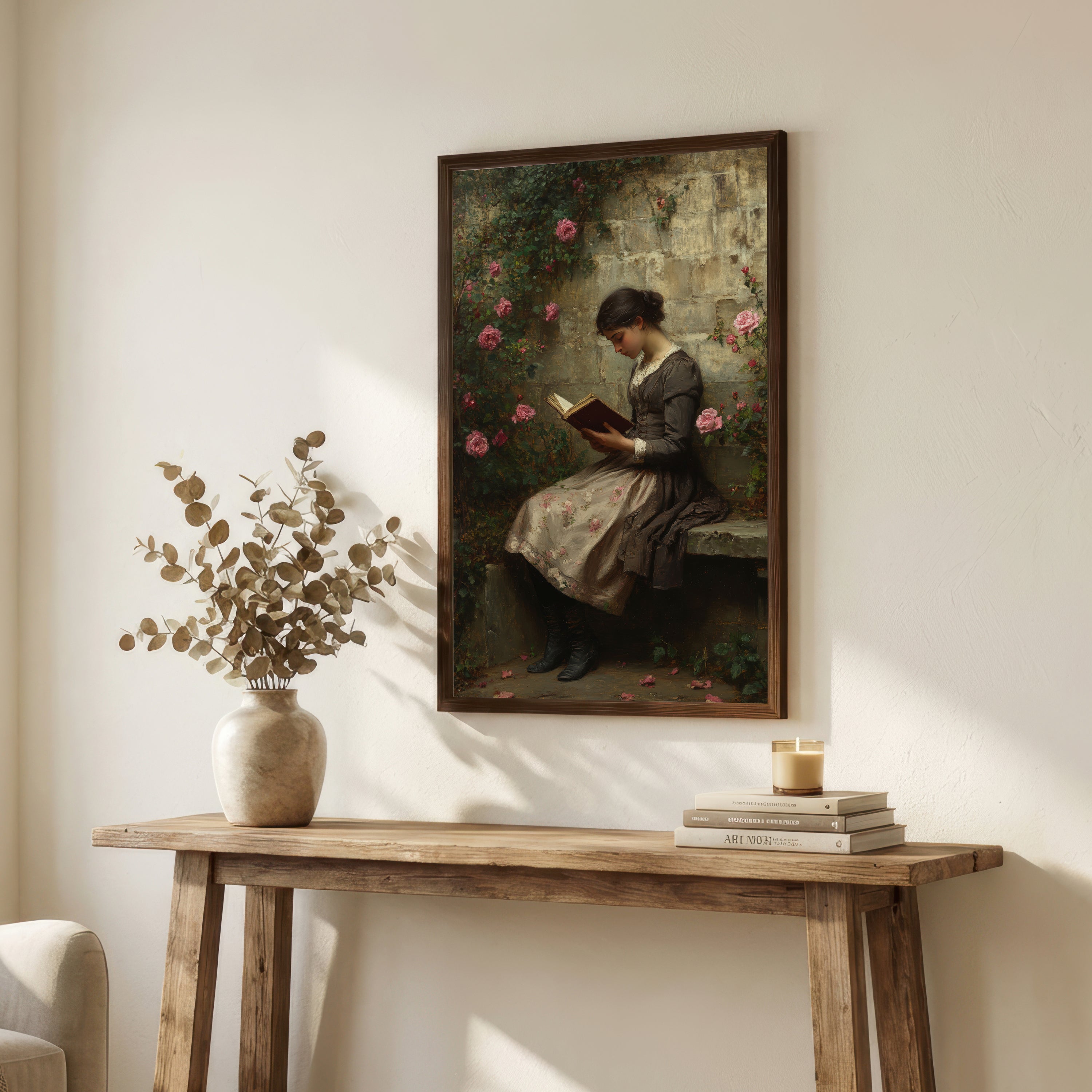 Victorian Woman Reading Rose Garden Art Print