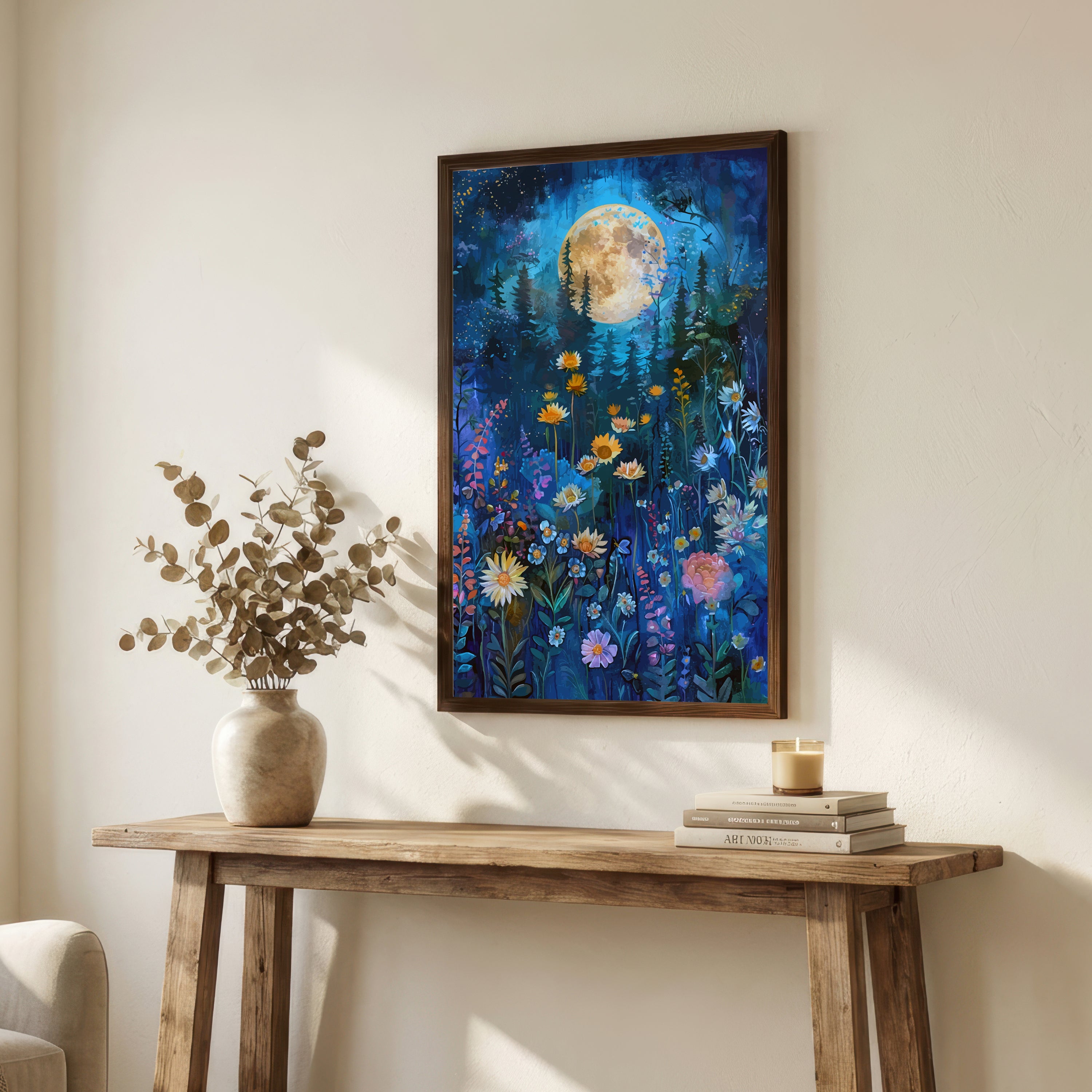 Moonlit Wildflower Meadow Art Print