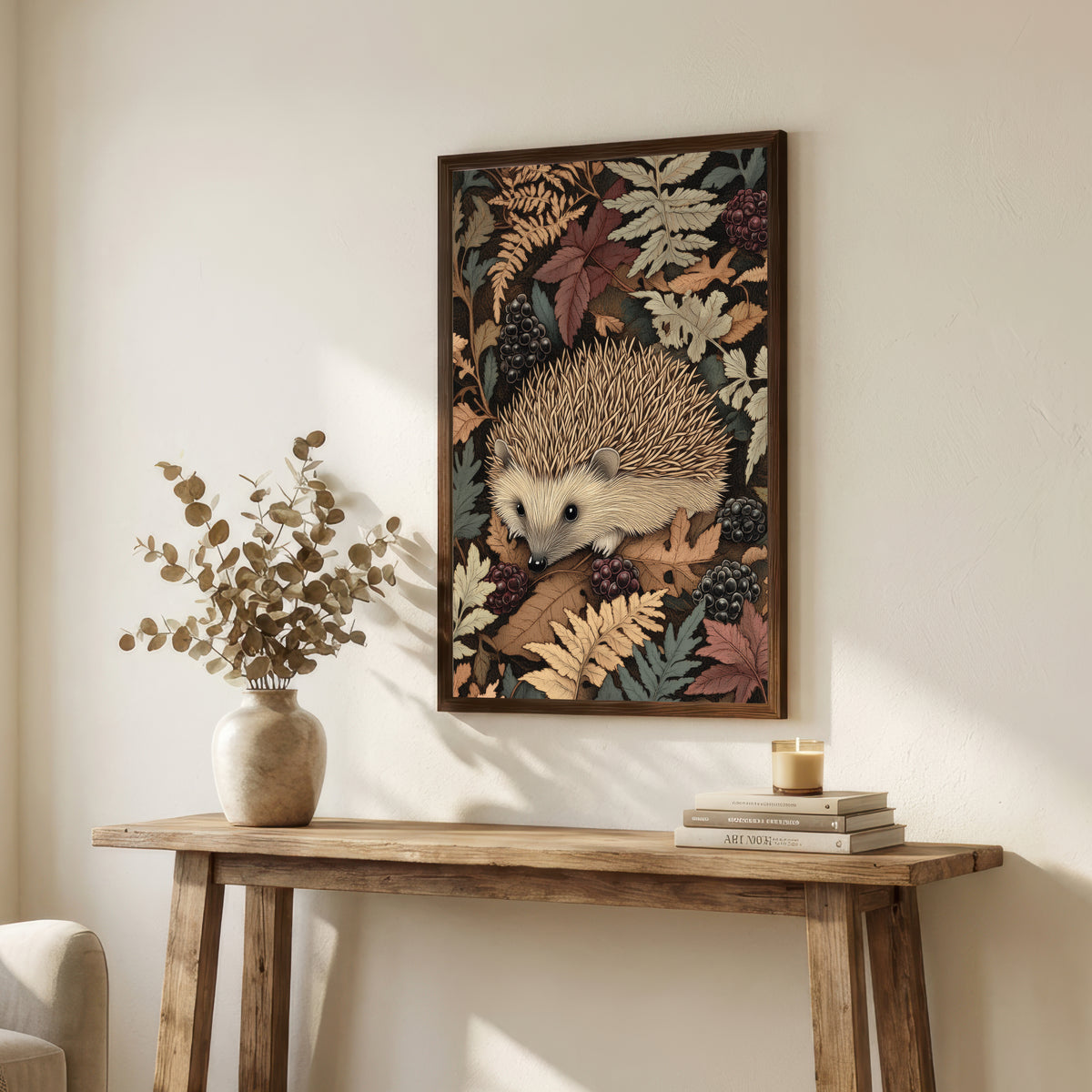 Hedgehog Woodland Foliage Art Print