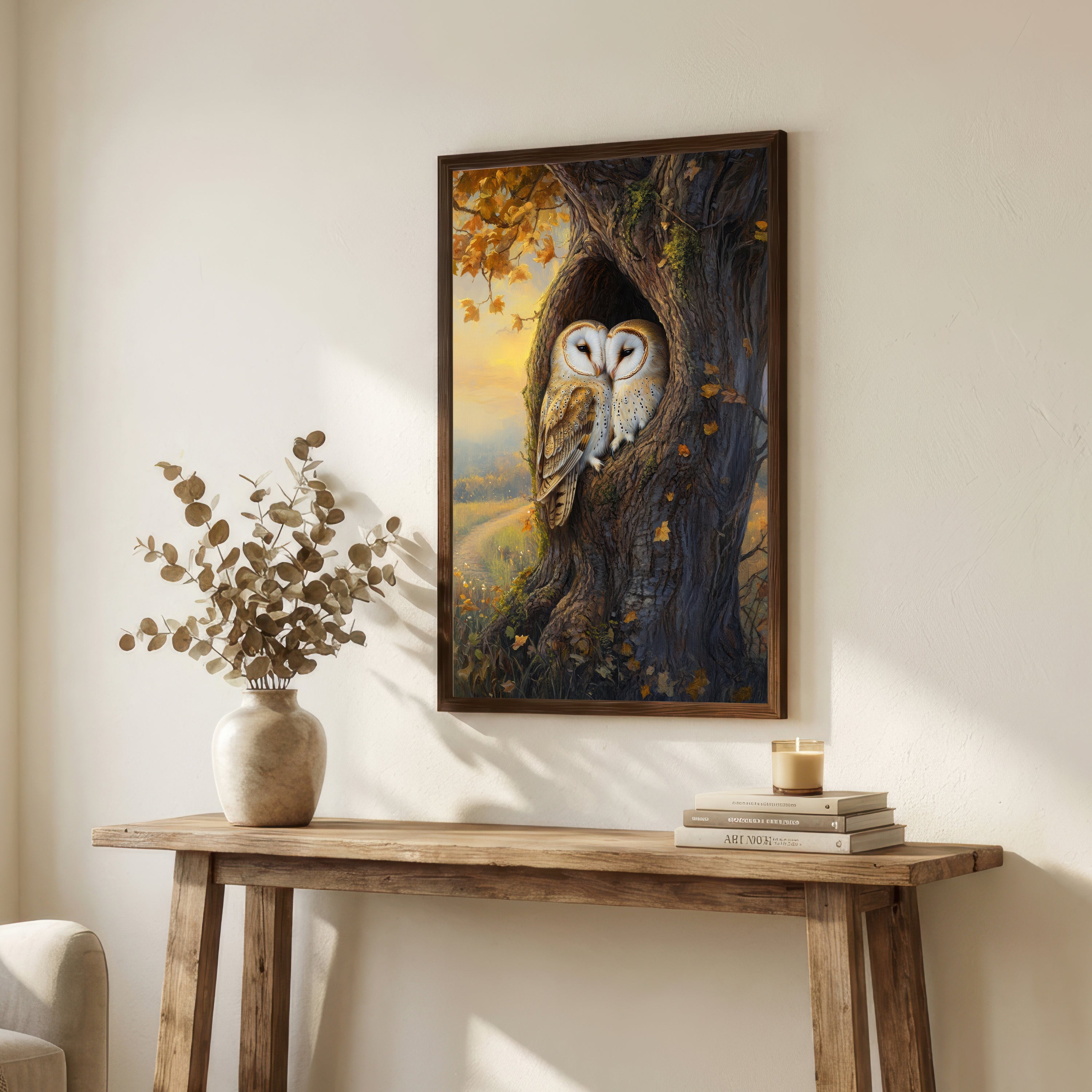 Pair of Barn Owls Woodland Art Print