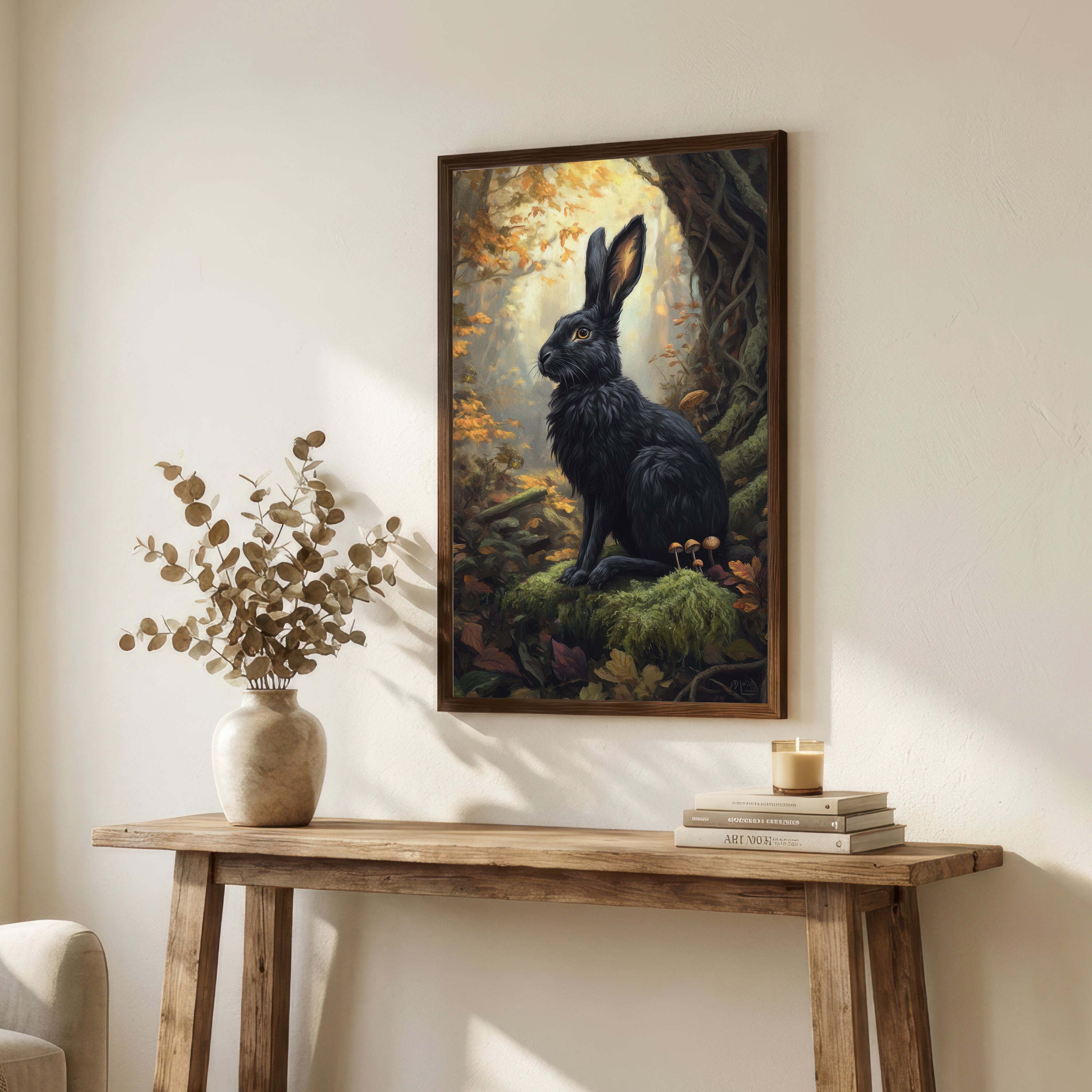 Black Rabbit Woodland Art Print
