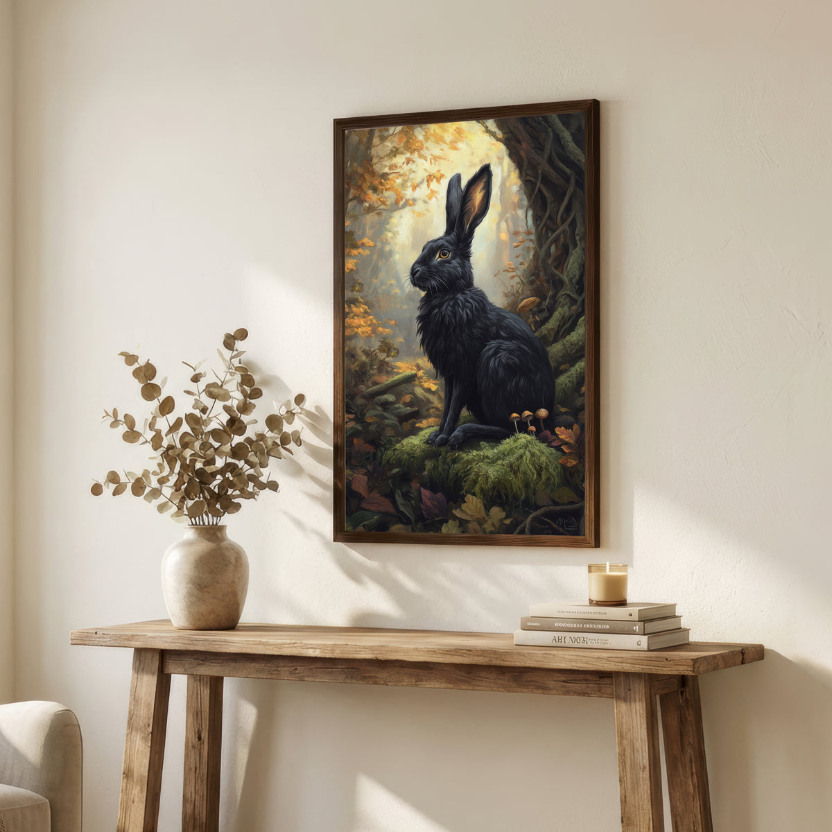 Black Rabbit Woodland Art Print