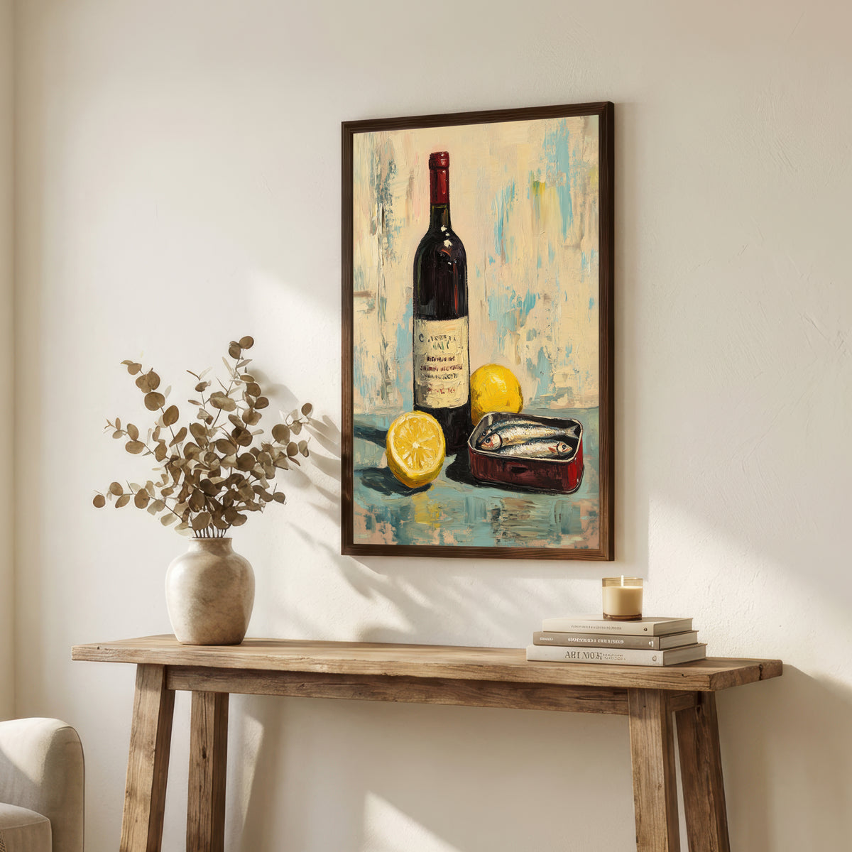 Wine Bottle and Sardines Art Print